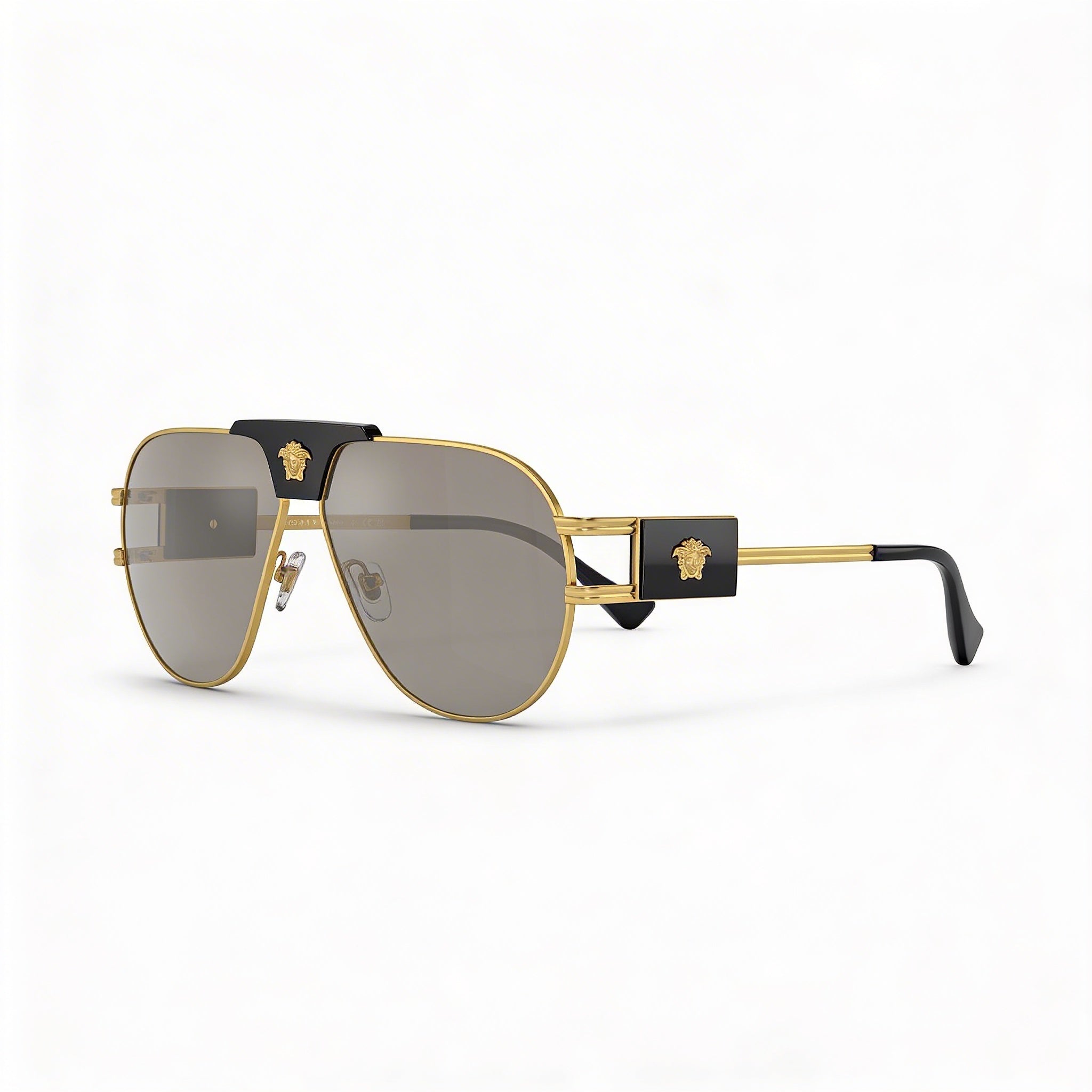 Versace Contemporary Unisex Metal Frame Sunglasses Gold Black Light Grey Mirror Silver Non-Polarized with UV Protection 63mm, Photo 1