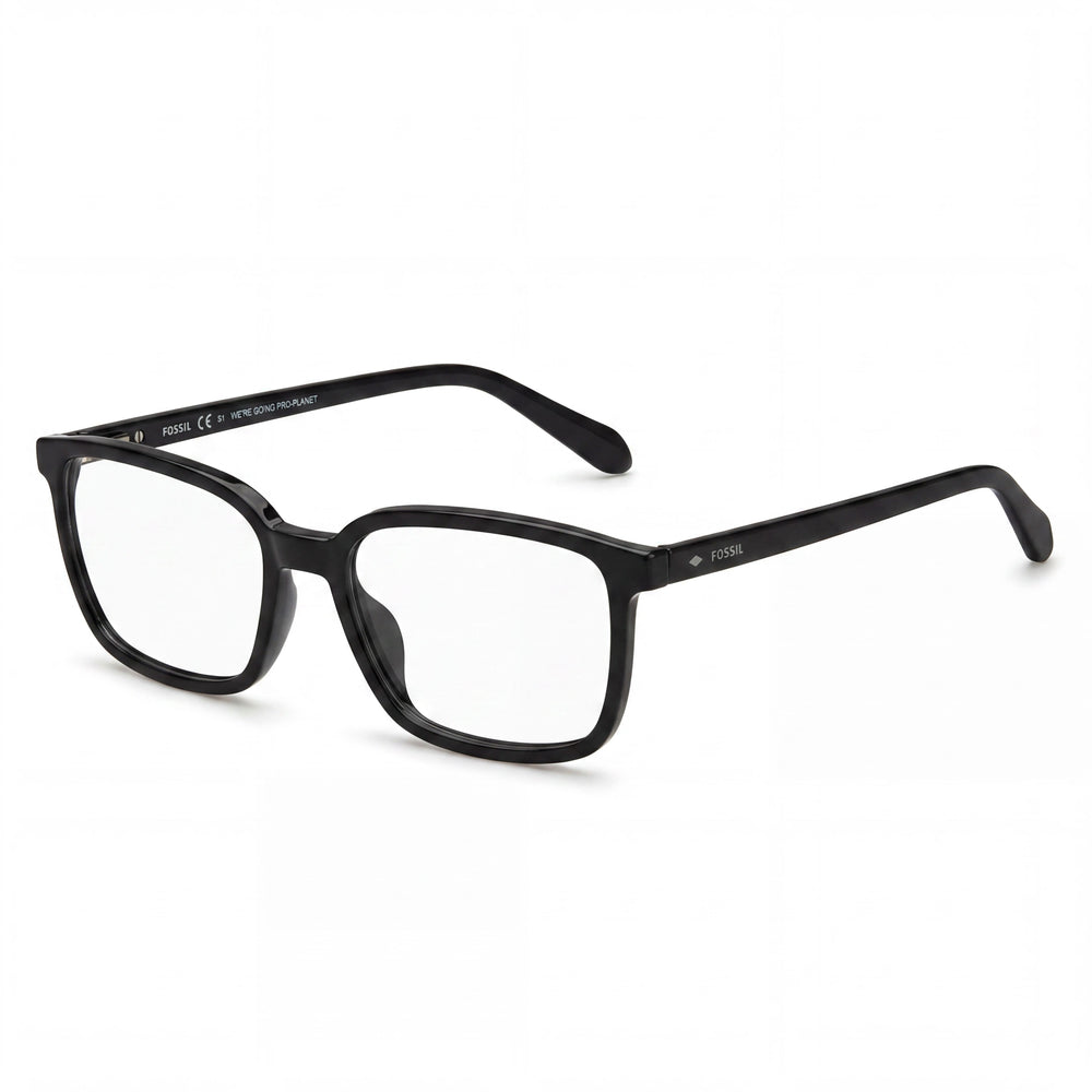 Fossil Modern Unisex Durable Lightweight Acetate Optical Eyewear Frames Featuring Transparent Black Color