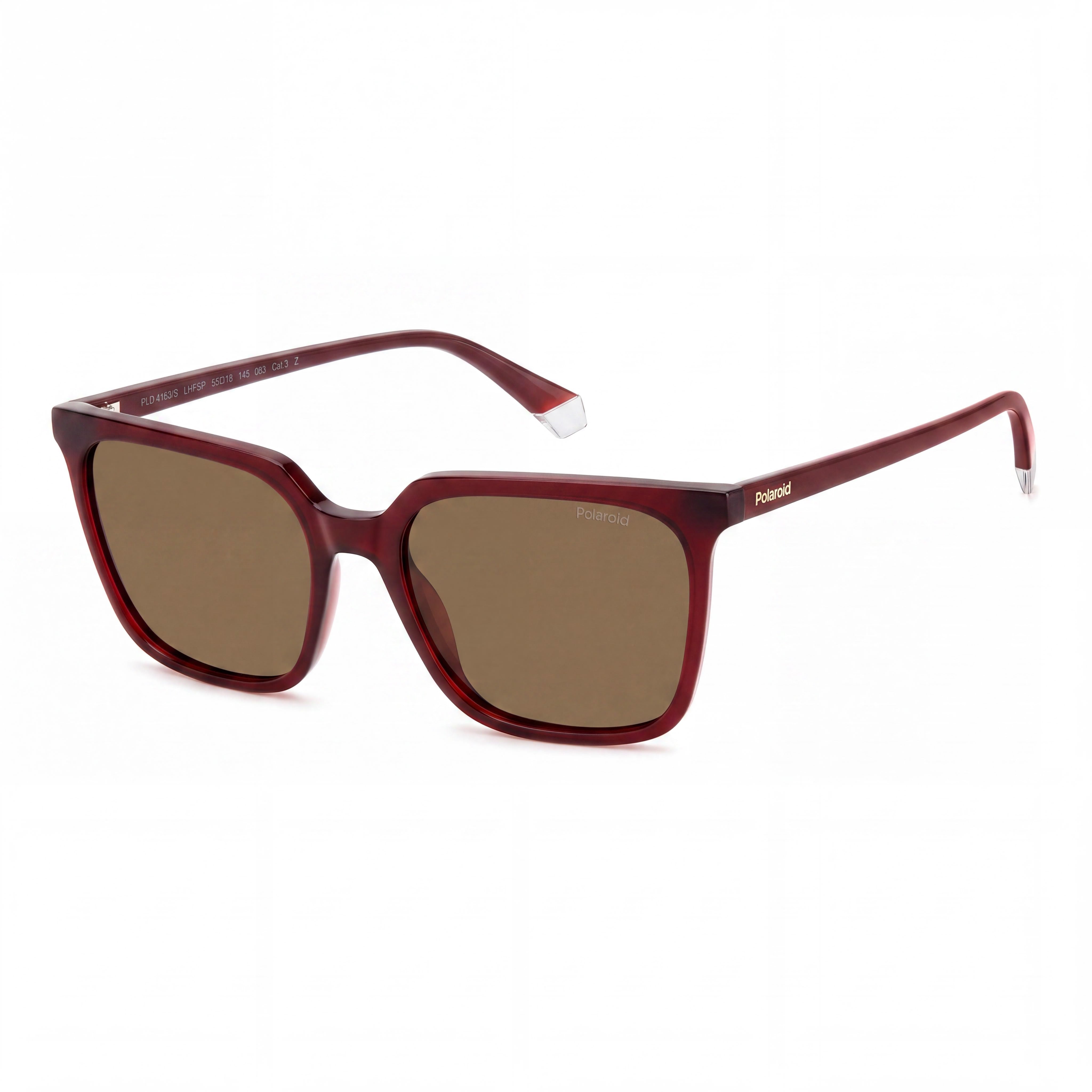 Polaroid Pld 4163/S Rectangular Women's Sunglasses, Burgundy Polycarbonate Frame, Bronze Polarized Lenses, 55mm, Photo 1