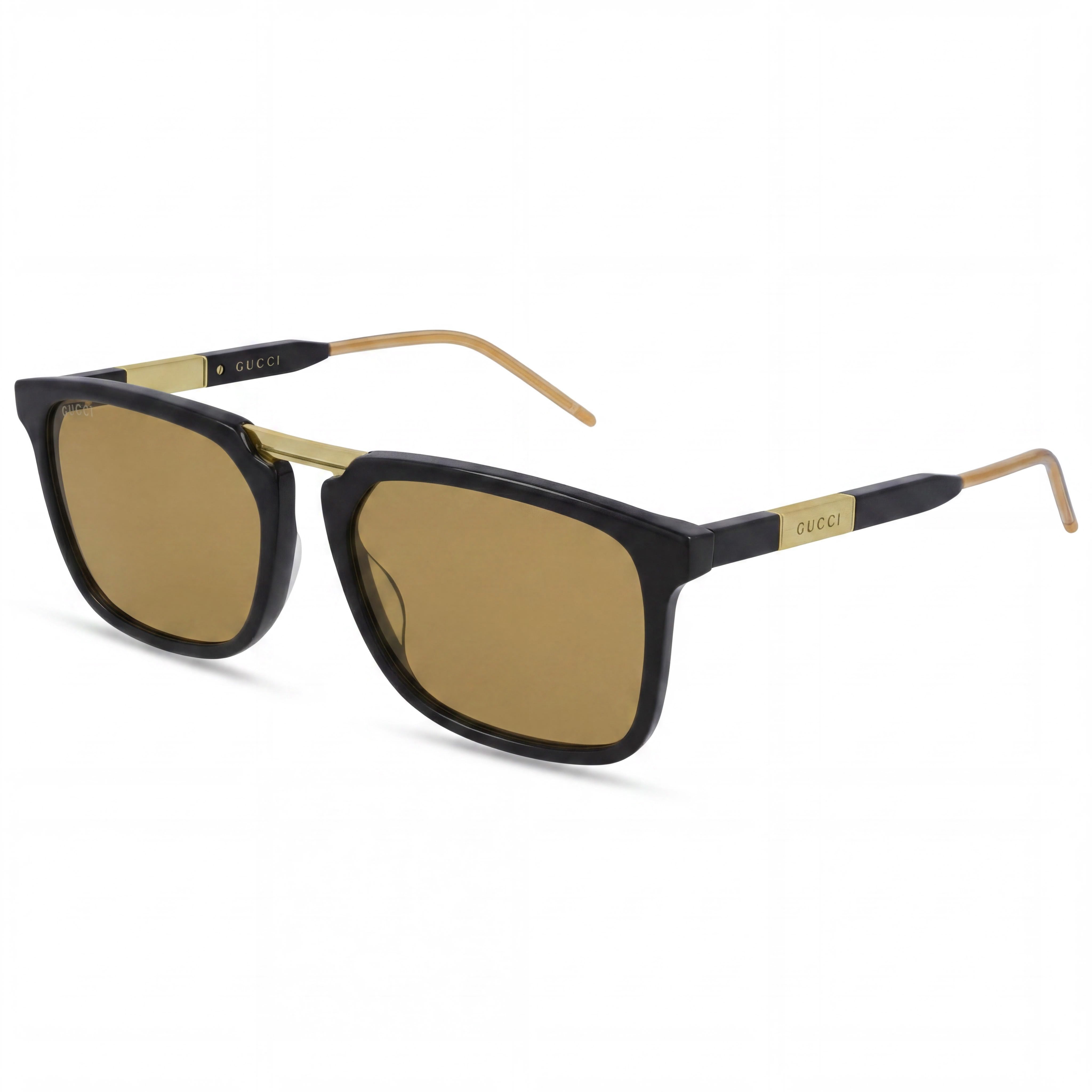 Gucci gg0842s Men's Rectangular Black/Gold Frame Brown Lens Plastic UV Protected Sunglasses 56mm, Photo 1