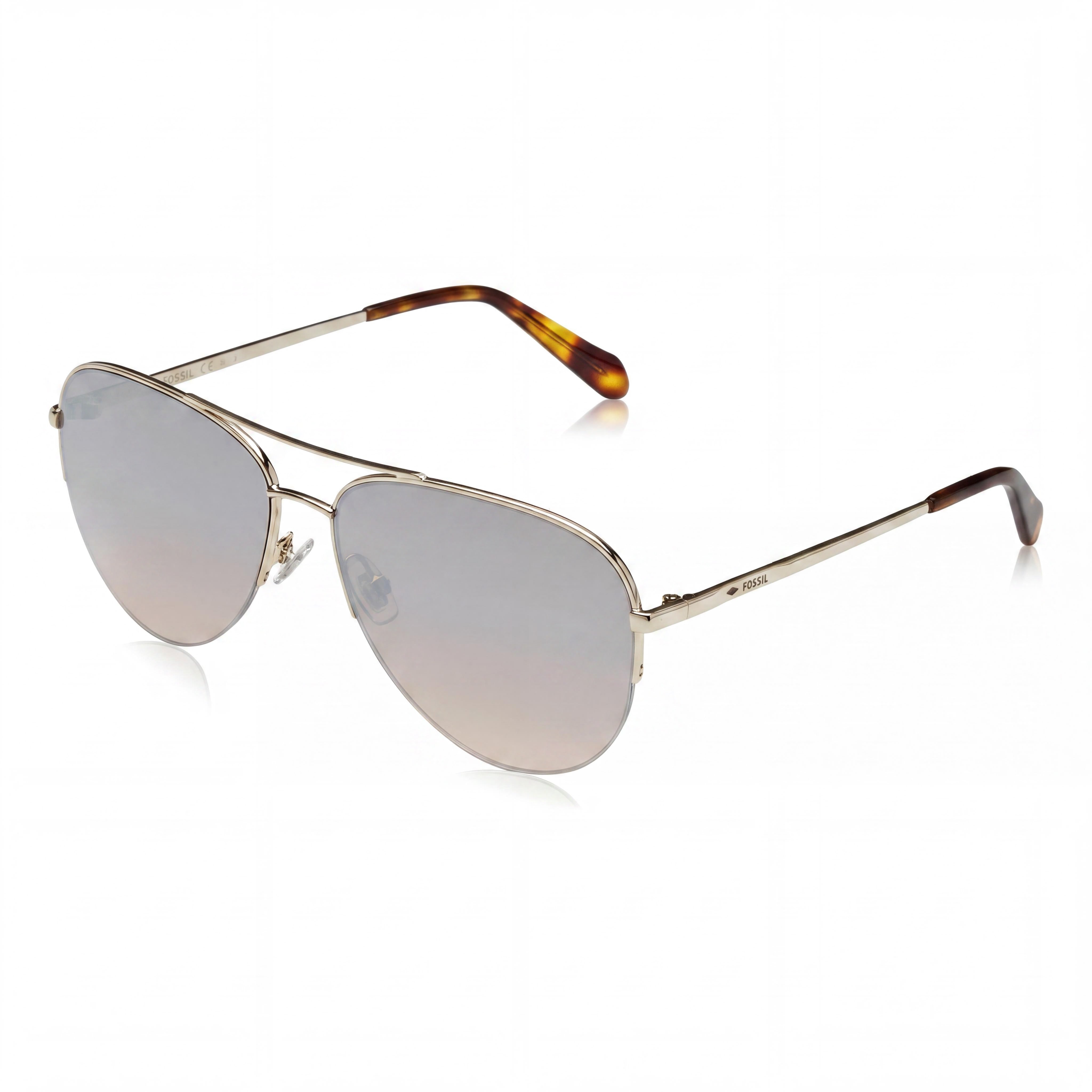 Gafas de sol Fossil Classic Pilot Light Gold para mujer, de acero inoxidable, con degradado dorado, con protección UV y espejo, 58-14-140, Photo 1