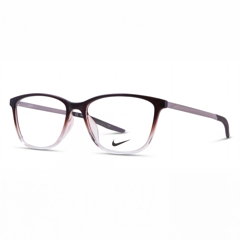 Monturas ópticas Nike 7284 de plástico con montura completa y diseño ojo de gato para mujer, color marrón basalto transparente degradado, talla 54-16-145