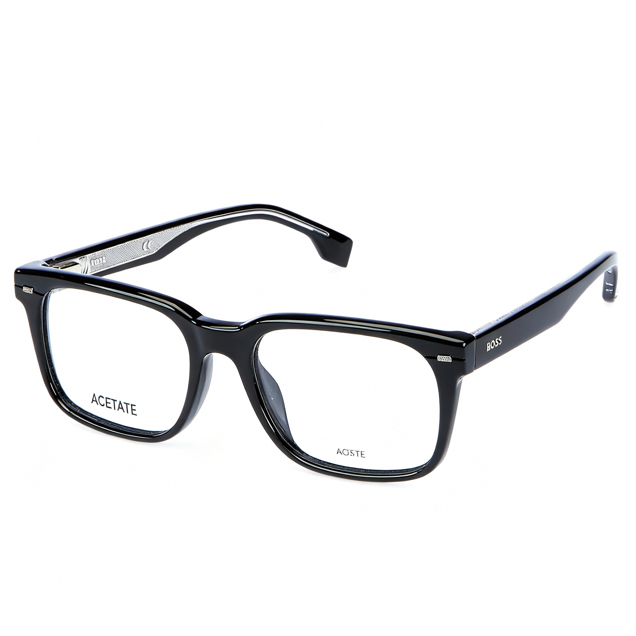 Hugo Boss Boss 1383 Modern Square Full Rim Acetate Frame, Unisex Black Optical Eyeglasses 53-18-145mm