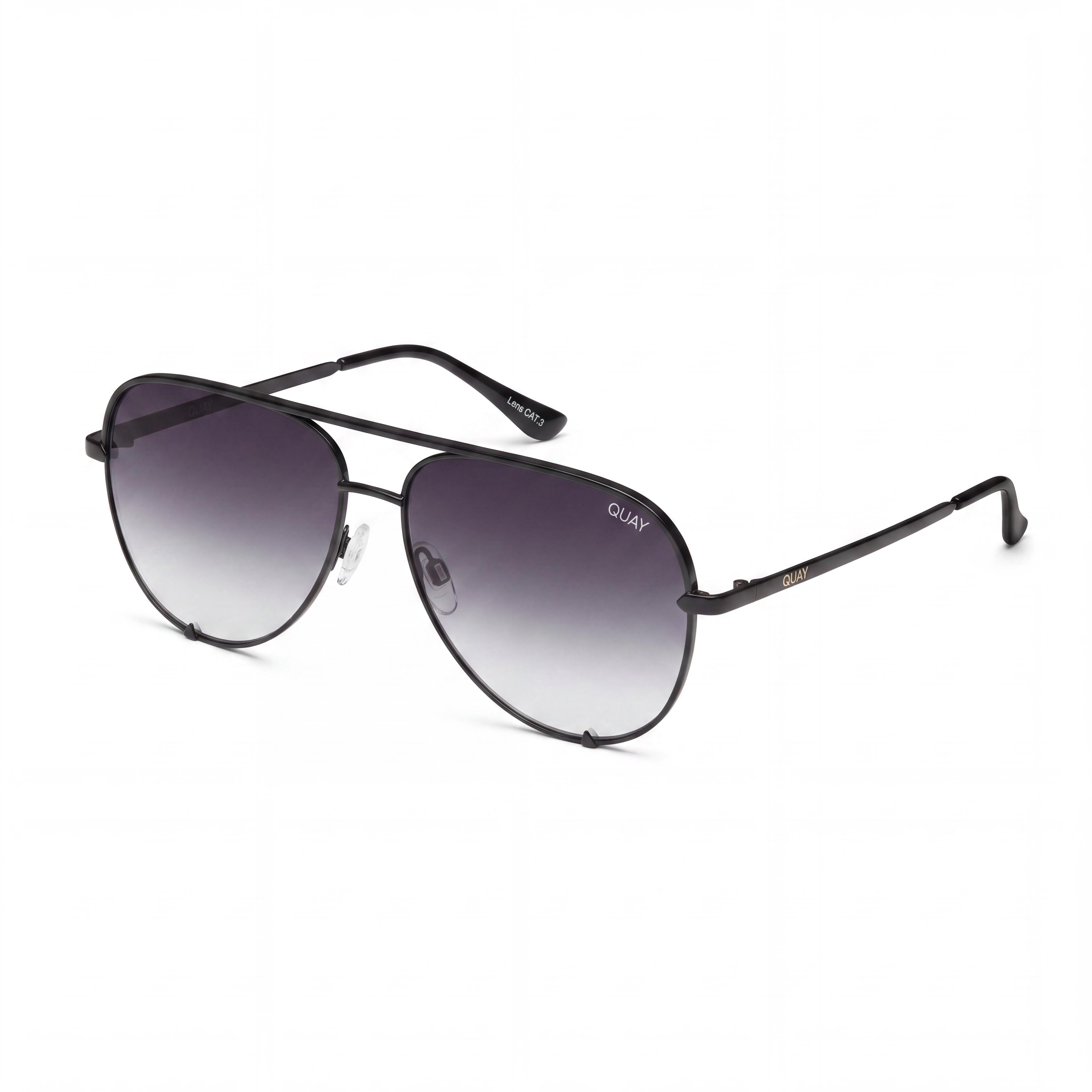 QUAY AUSTRALIA High Key Extra Large Unisex Black Metal Smoke Polarized Aviator Sunglasses 100% UV Lens 64mm, Photo 1