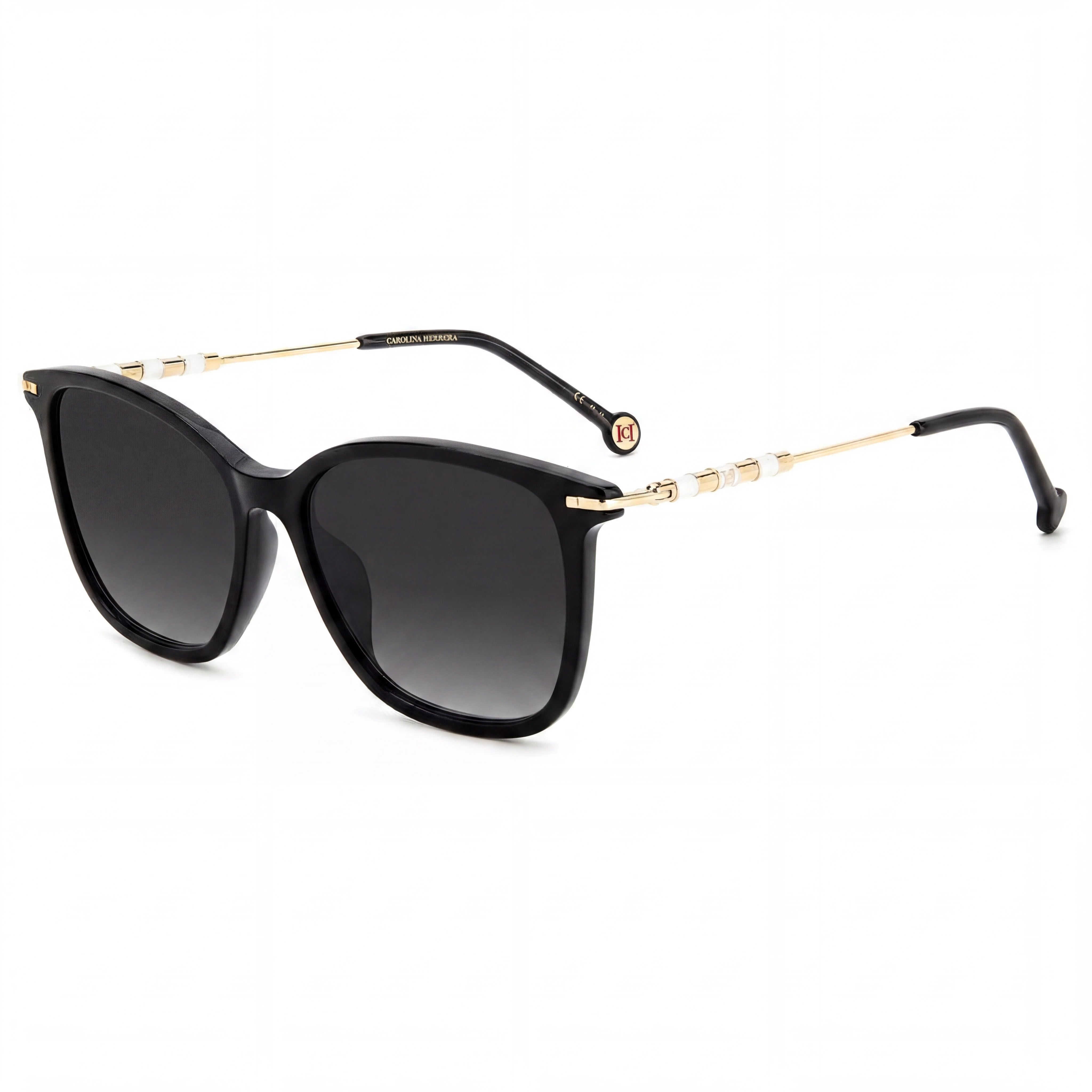 Carolina Herrera Women's Casual Black Plastic Frame Sunglasses with Dark Grey Shaded Polycarbonate UV Protected Lenses 56mm, Photo 1