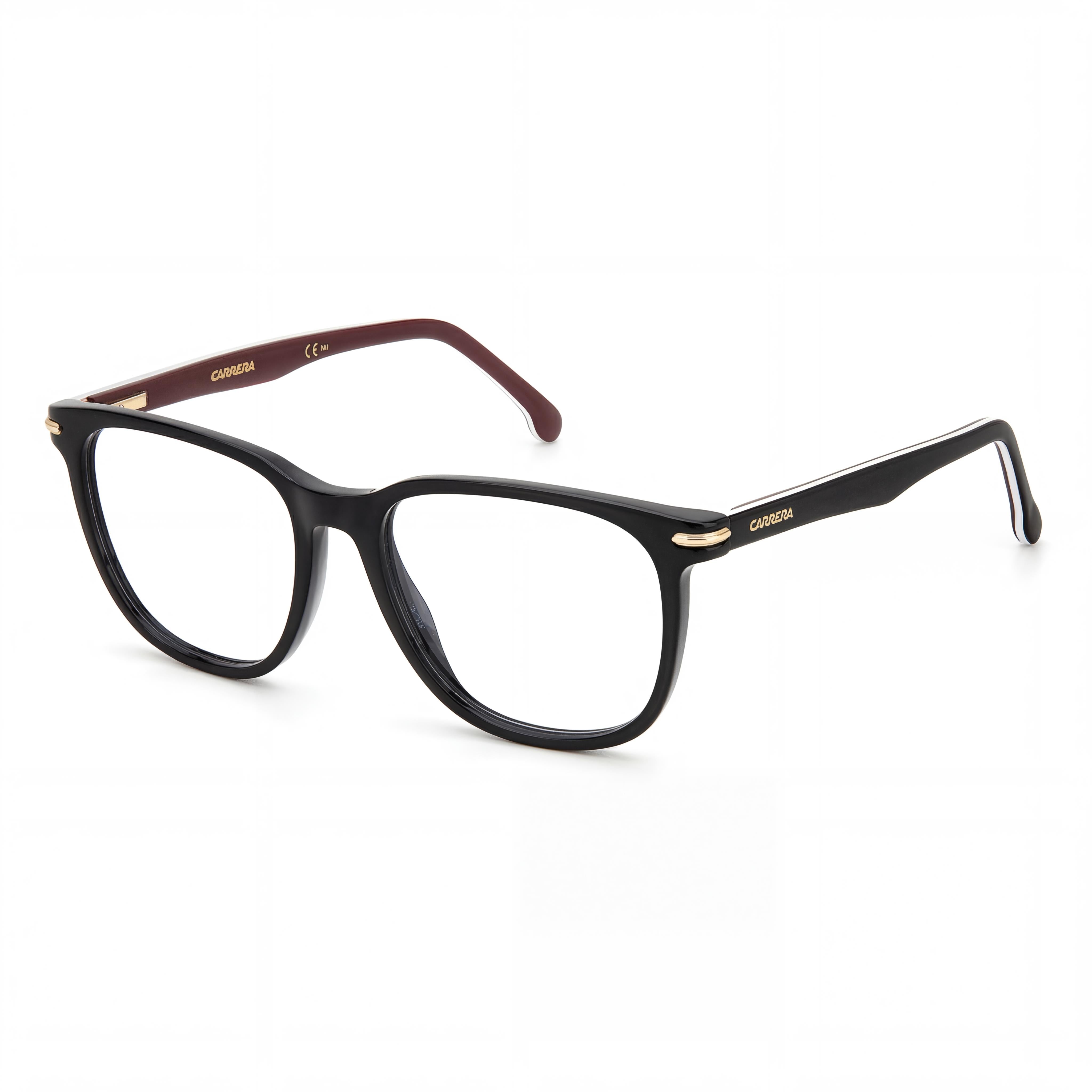 Montura de gafas Carrera 308 unisex fabricada en plástico con franjas negras, con lentes no polarizadas y un ancho de lente de 53 mm, Photo 1