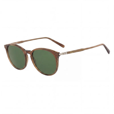 Gafas de sol unisex Salvatore Ferragamo SF 911S con montura de plástico marrón y verde, lentes verdes y protección UV, 58 mm