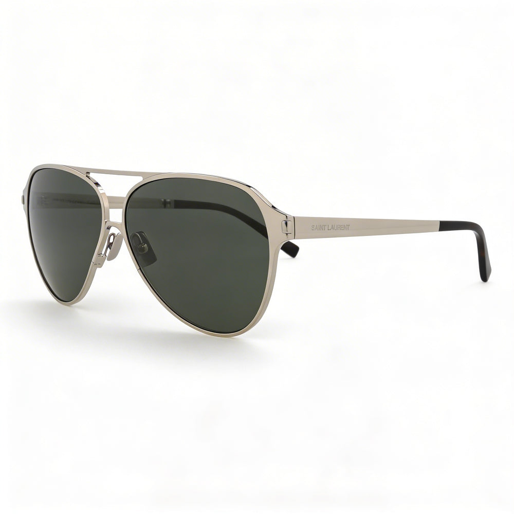 Yves Saint Laurent Classic Unisex Silver Grey Frame Pilot Double Bridge Thin Construction Grey Lens UV Protected Sunglasses 62mm