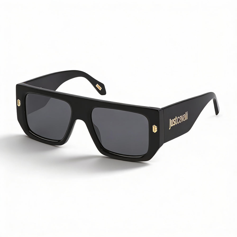 Just Cavalli SJC022 Women's Aviator Shiny Black Frame Smoke Mirror Silver Lens UV Protected Sunglasses 56mm