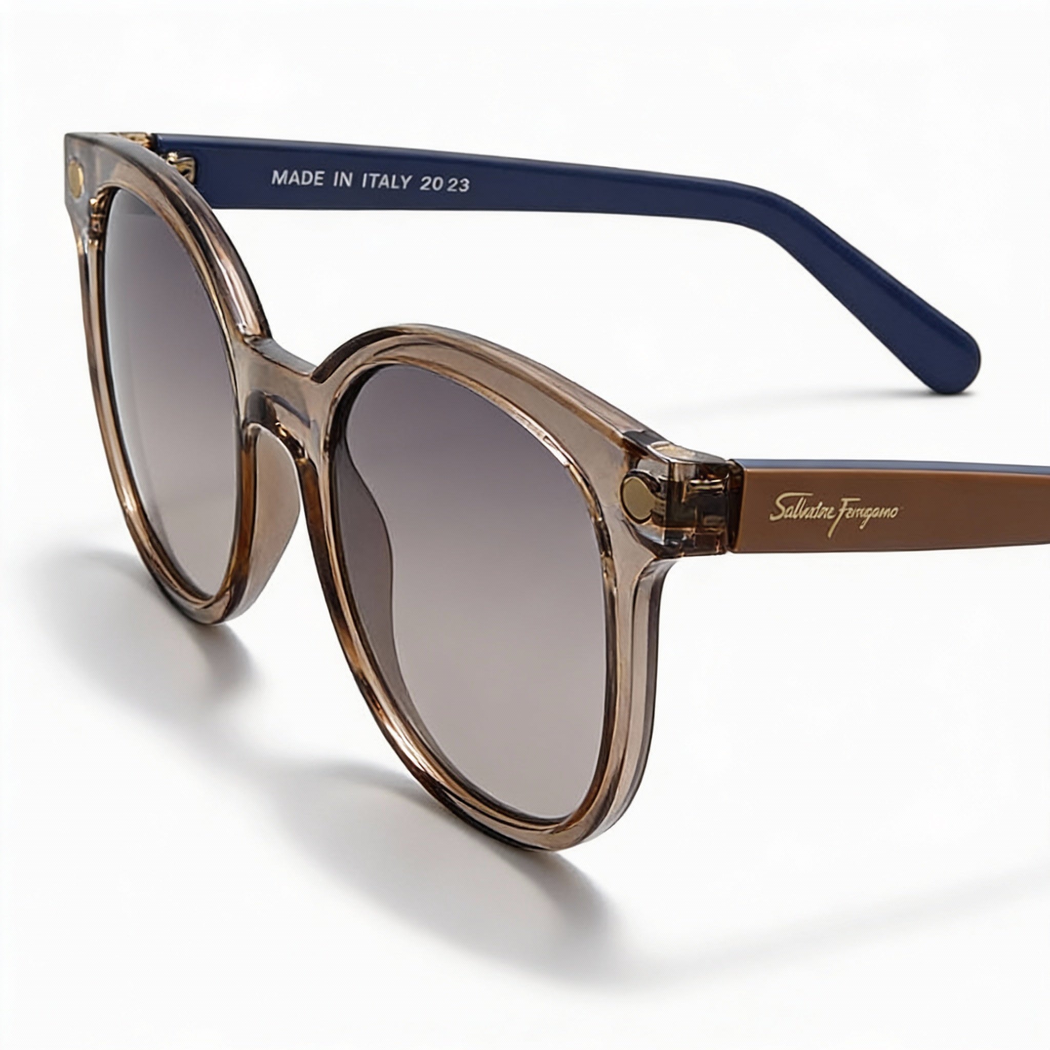 Salvatore Ferragamo Contemporary Women's Crystal Nude Metal Frame Grey Lens UV Protection Non-Polarized Sunglasses 53mm