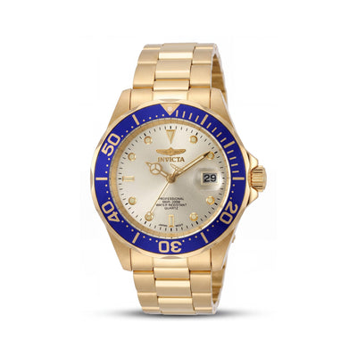 Invicta Bracelet Men's 40mm Gold Tone Blue Bezel Stainless Steel Luminous Dive Watch, 200M WR