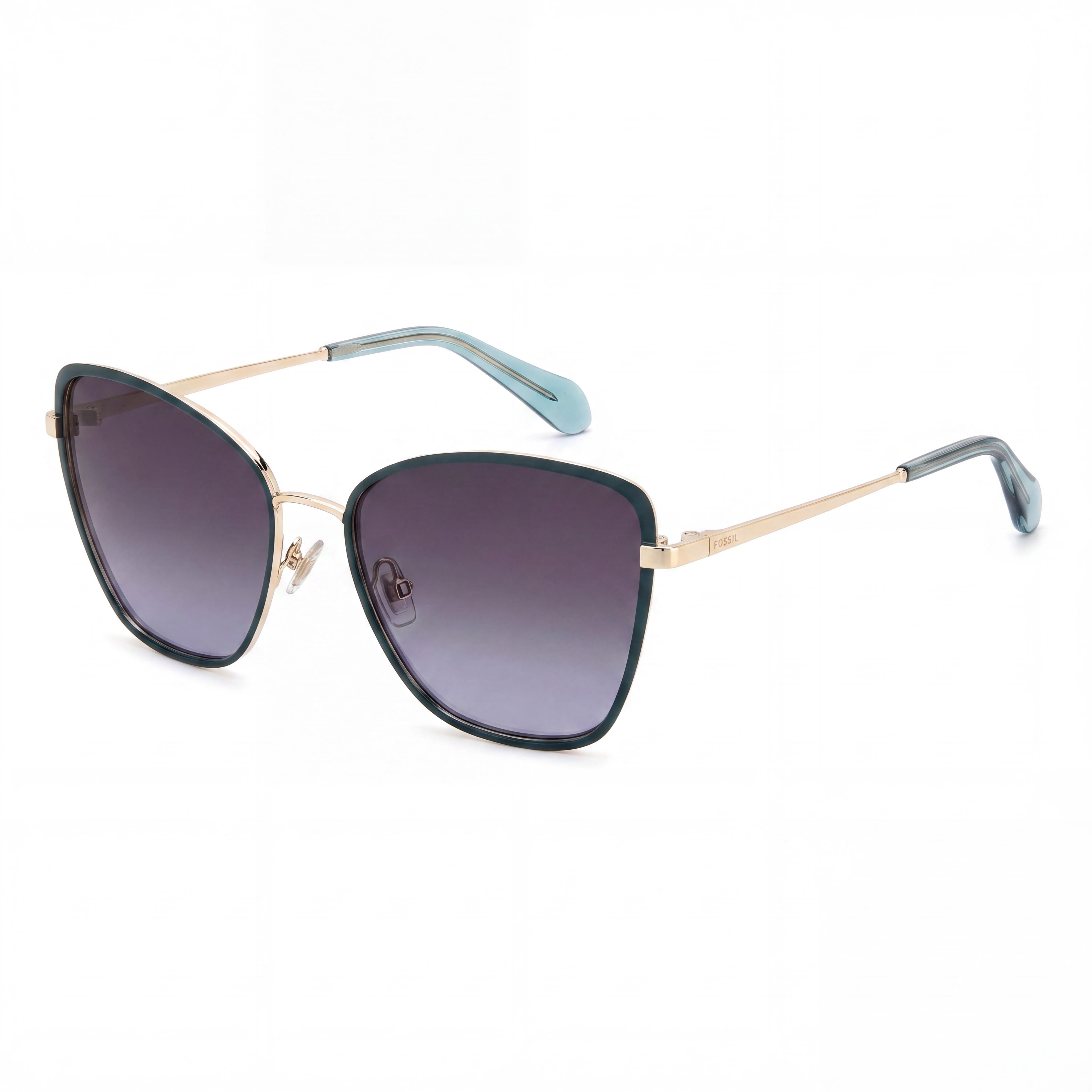 Fossil Retro/Vintage Women's Stainless Steel Green Dark Grey Frame Dark Grey Shaded UV Protected Sunglasses 56mm, Photo 1