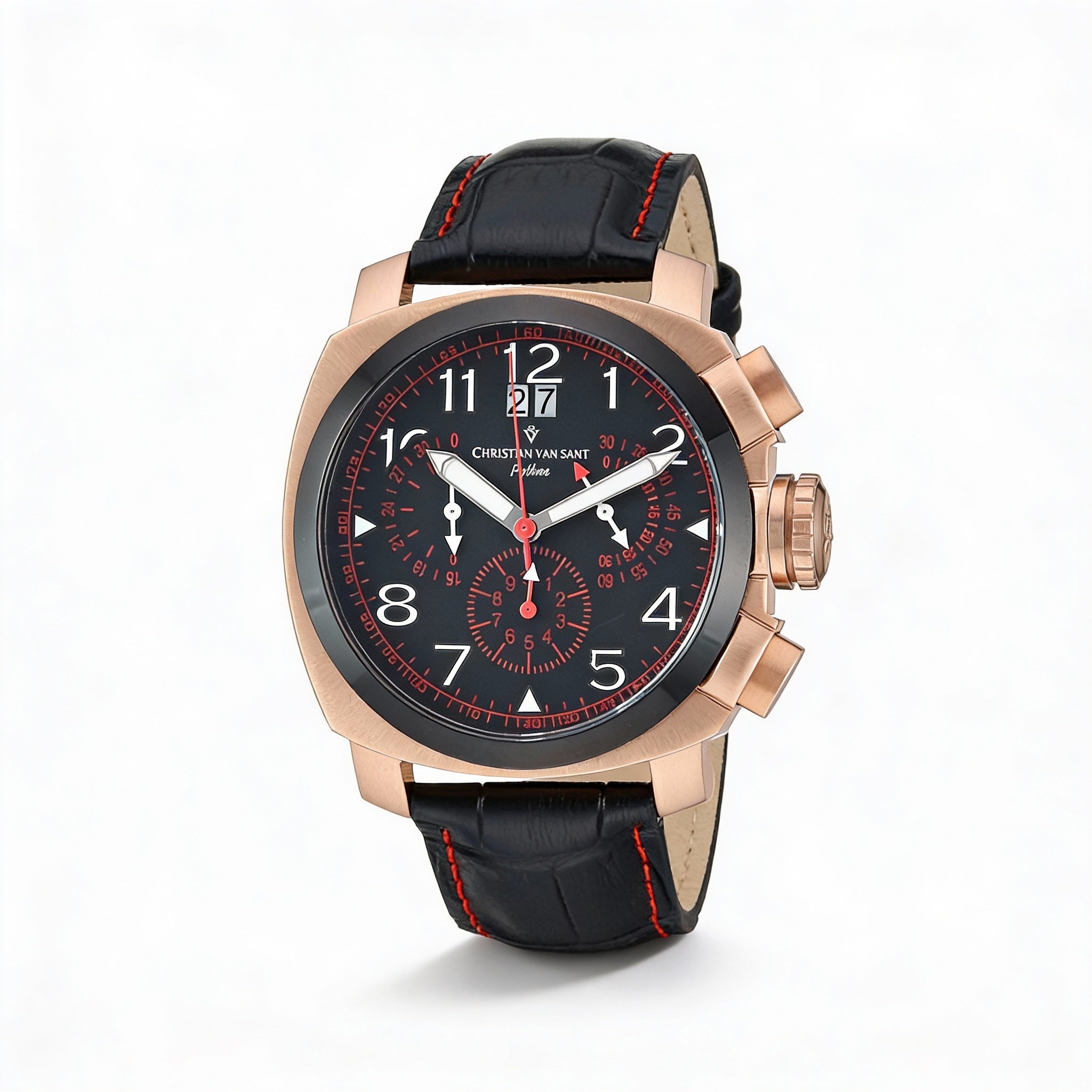 Christian Van Sant Men's Grand Python Black Dial Stainless Steel Leather Strap Swiss Quartz Chronograph Watch, Photo 1