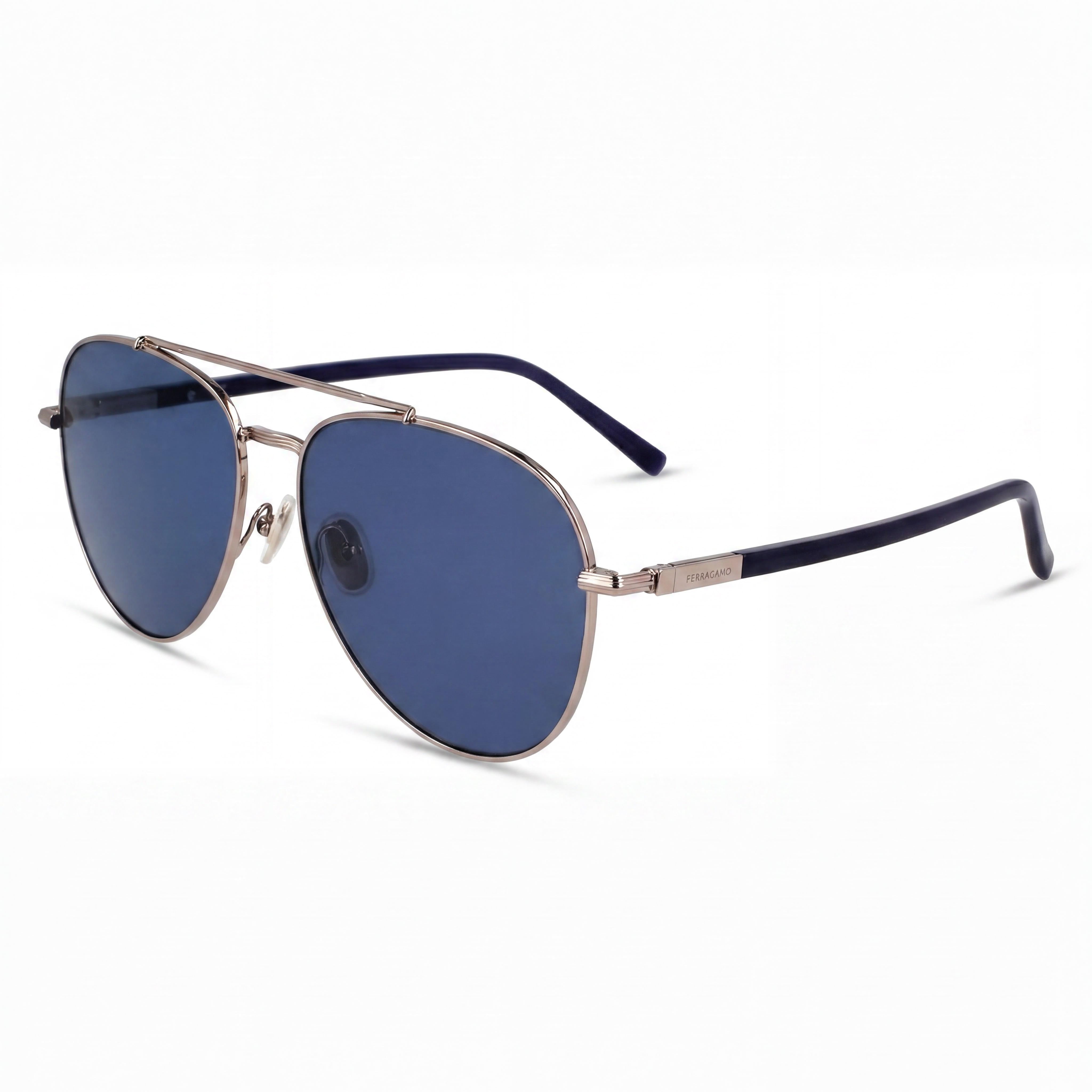 Ferragamo Modern Men's Light Ruthenium Blue Metal Sunglasses 61mm, Photo 1