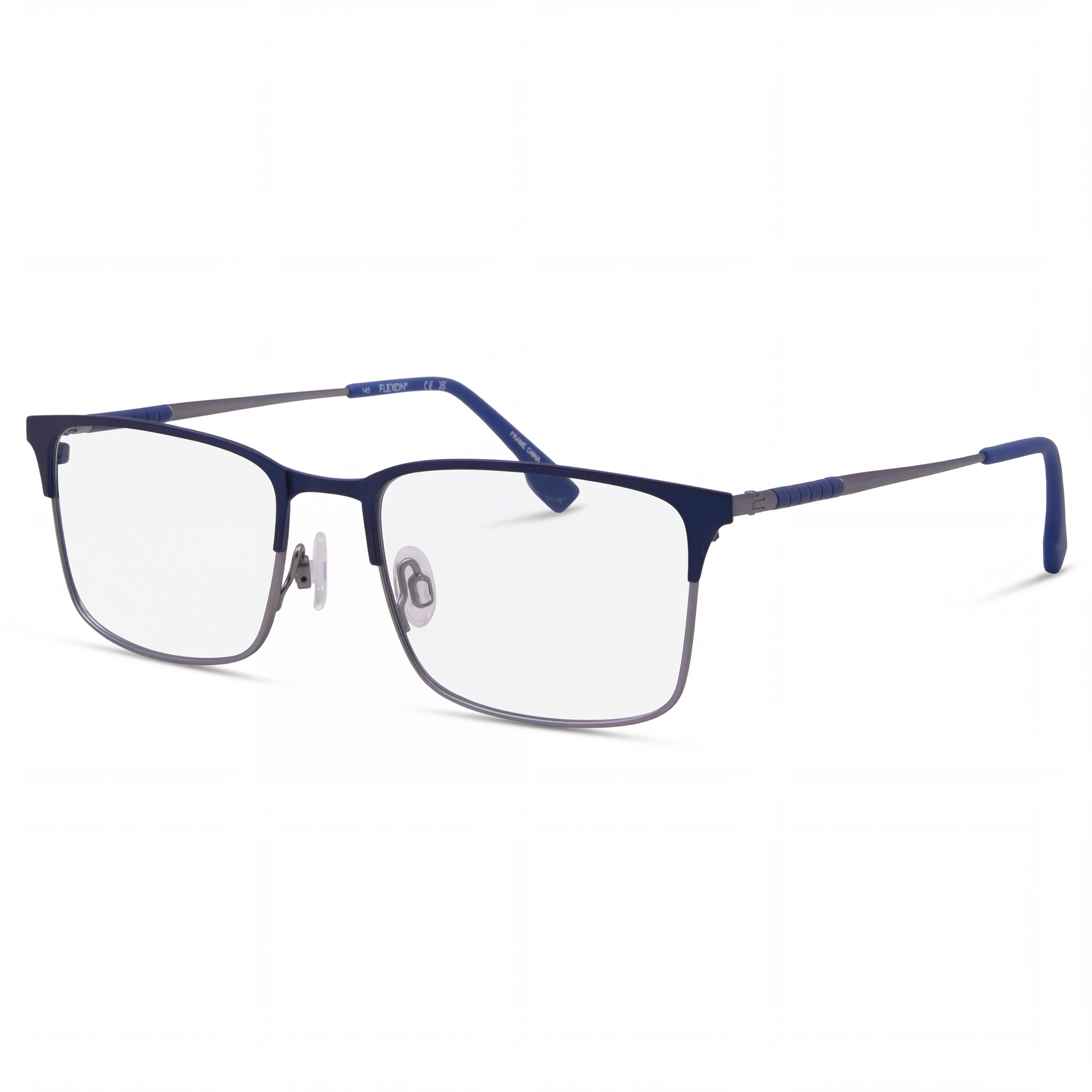 Flexon E1132 Matte Navy, Silver Rectangle Eyeglasses for Men, Metal, Photo 1