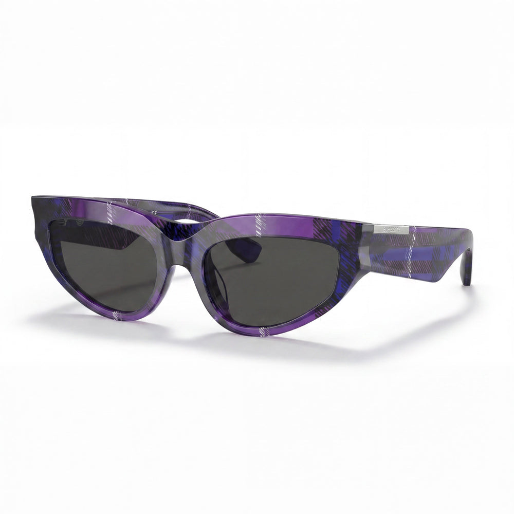BURBERRY Be 4425u Women's Cat-Eye Acetate Sunglasses, Check Violet Dark Grey, Dark Grey UV Lenses 55mm