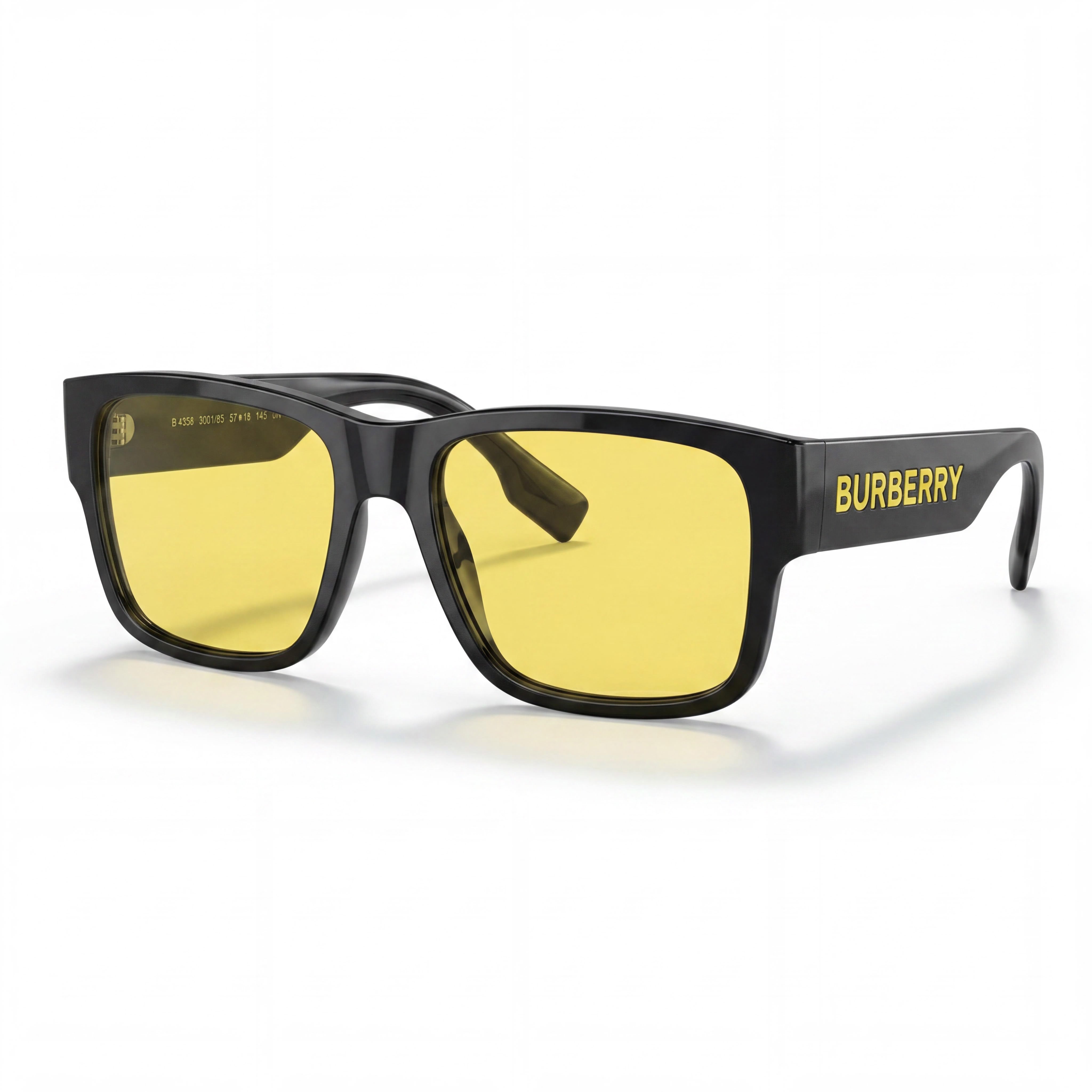 BURBERRY Knight Geometric Men's Black Propionate Frame Yellow UV Protection Lenses 57mm Sunglasses, Photo 1