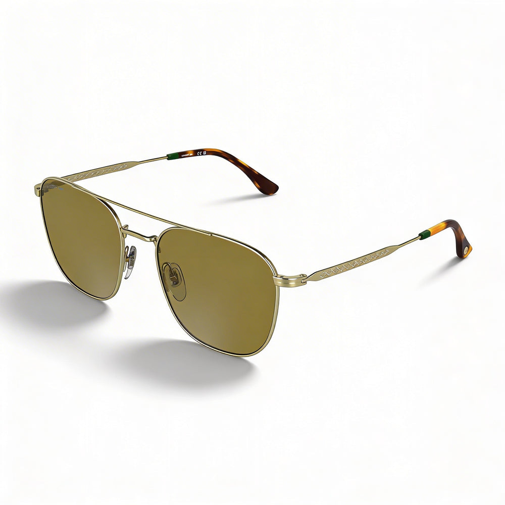 Gafas de sol informales Lacoste de metal dorado para mujer, con montura, color marrón liso, no polarizadas, protección UV, 55 mm