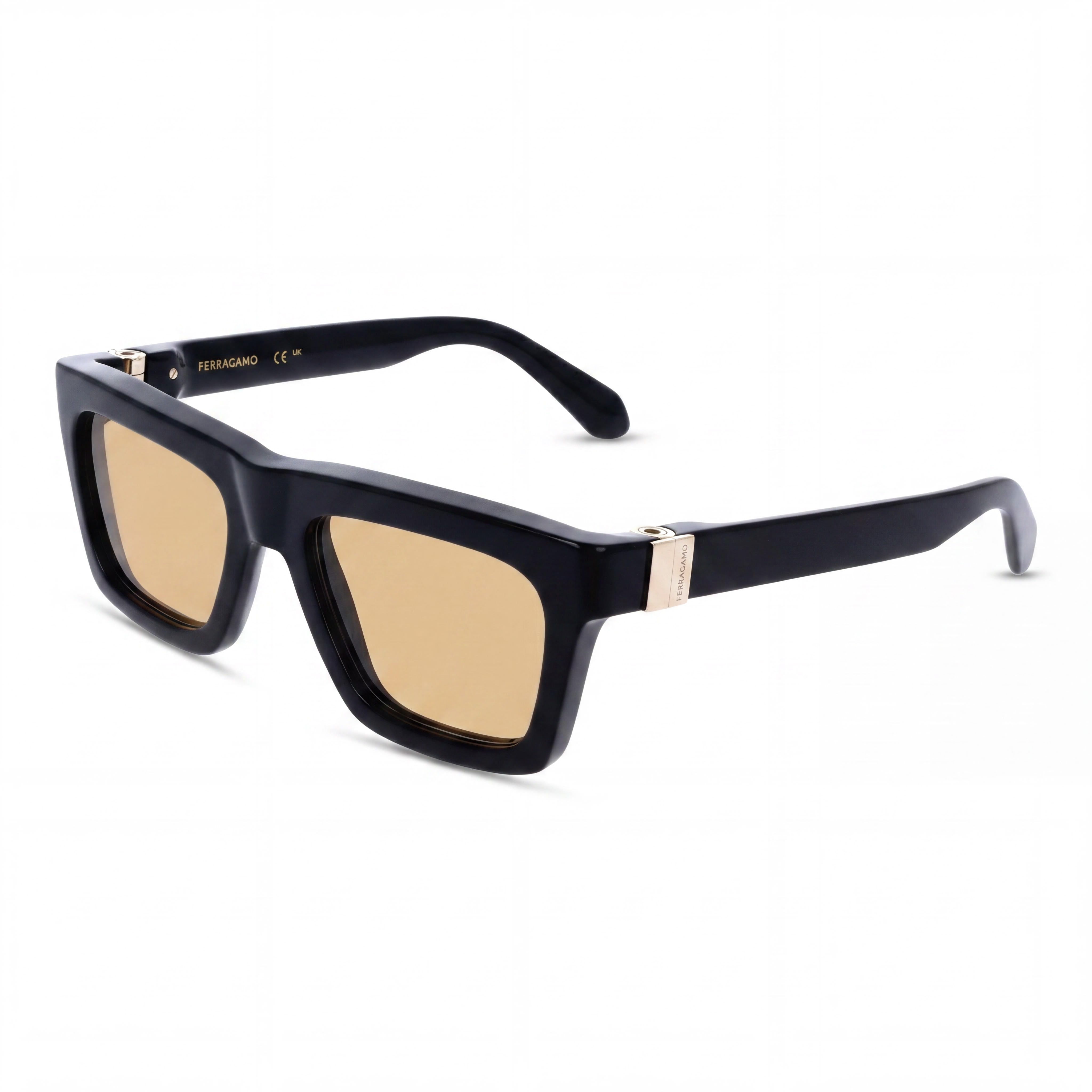 Ferragamo Modern Men's Acetate Frame Sunglasses in Black Gold with UV 400 Protection, 54mm Lens Width, Photo 1