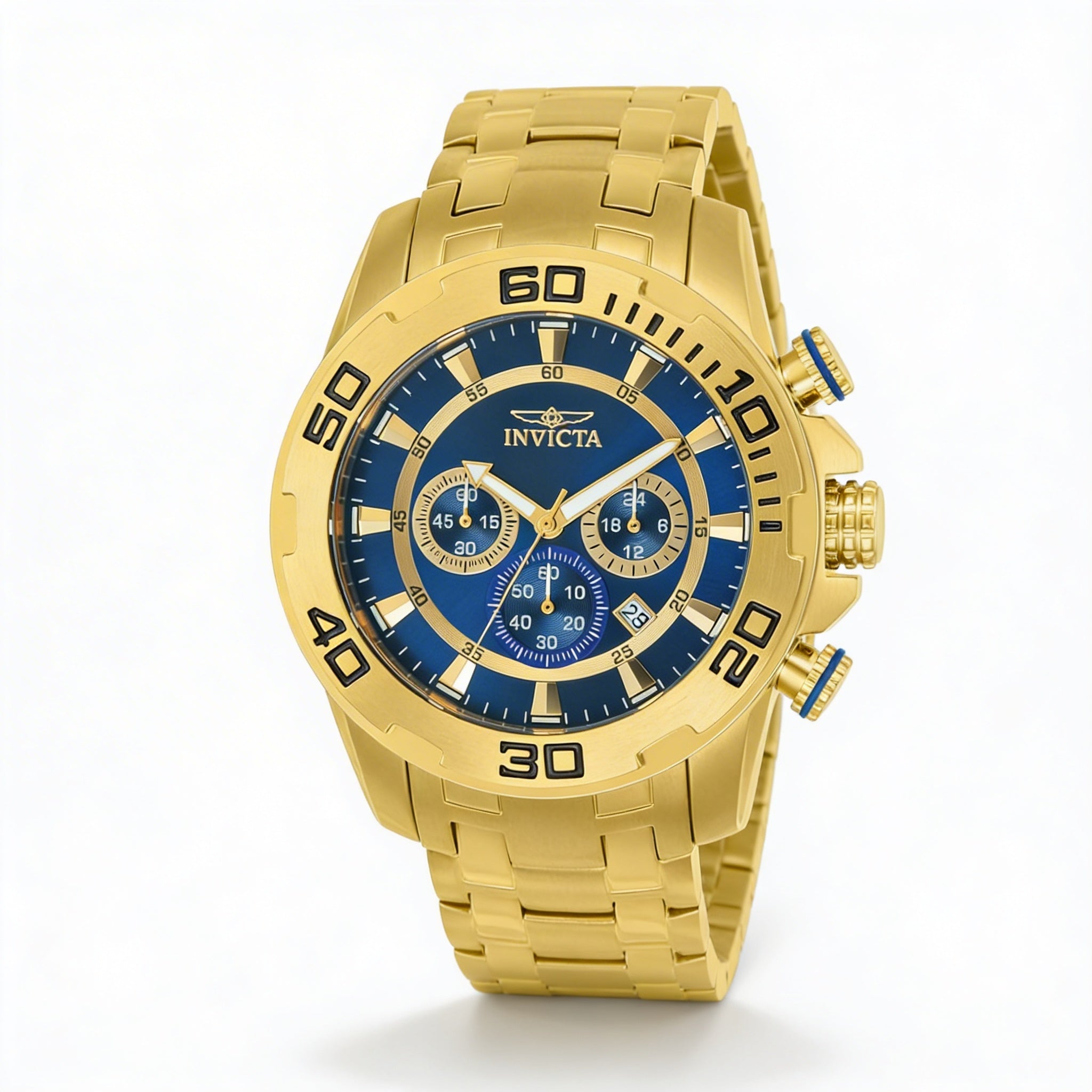 Invicta Men's Diver Chronograph Watch, Gold Tone Stainless Steel, Blue Dial, Date & GMT Function, 50mm, Photo 1