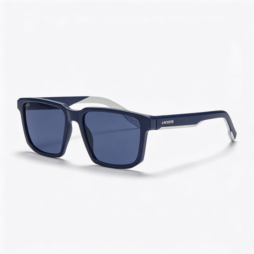 Lacoste Modern Unisex Bio Injected Metallic Grey Frame Solid Blue Lenses UV Protection 55mm