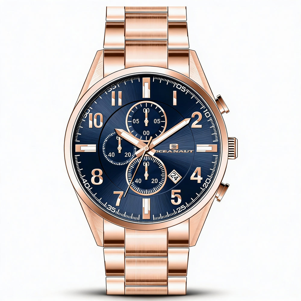 Reloj de cuarzo Oceanaut para hombre, con pulsera y caja de acero inoxidable, esfera azul y resistente al agua hasta 10 ATM.