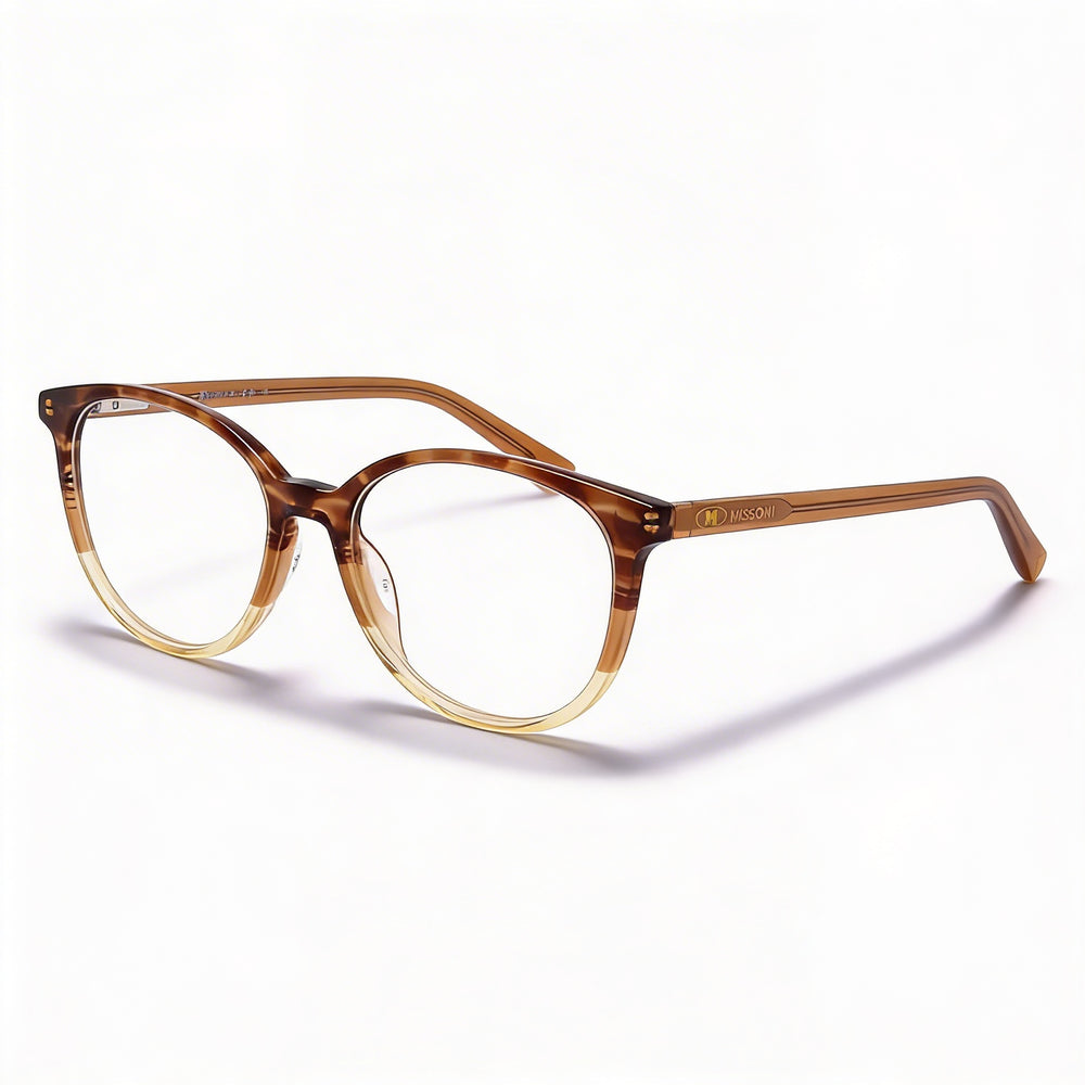 Gafas Ópticas Completas M Missoni Pattern Collection para Mujer, con Montura Redonda de Acetato Marrón Tipo Cuerno, 51mm