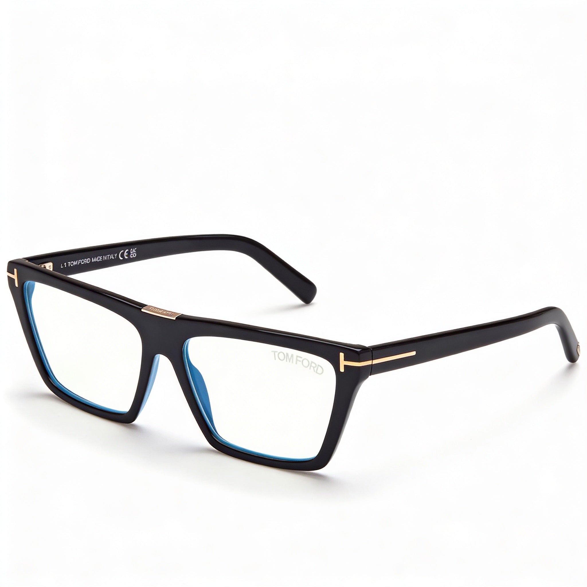 Tom Ford FT5912-B Women's Square Shiny Black Plastic Blue Light Block Lenses 57mm, Photo 1