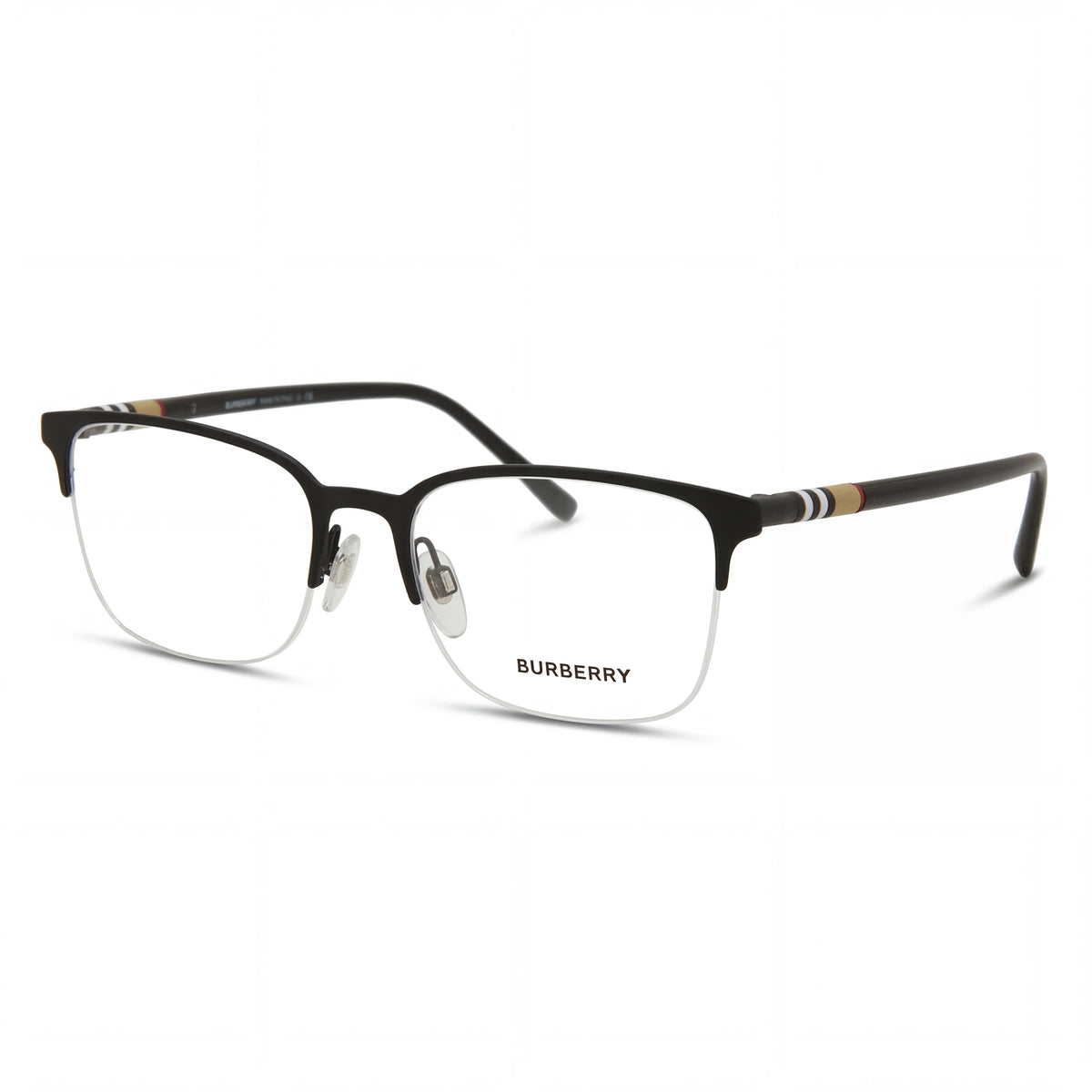 BURBERRY BE 1323 Montura Rectangular de Metal de Medio Aro para Hombre, Goma Marrón Negra, 54 mm, Photo 1