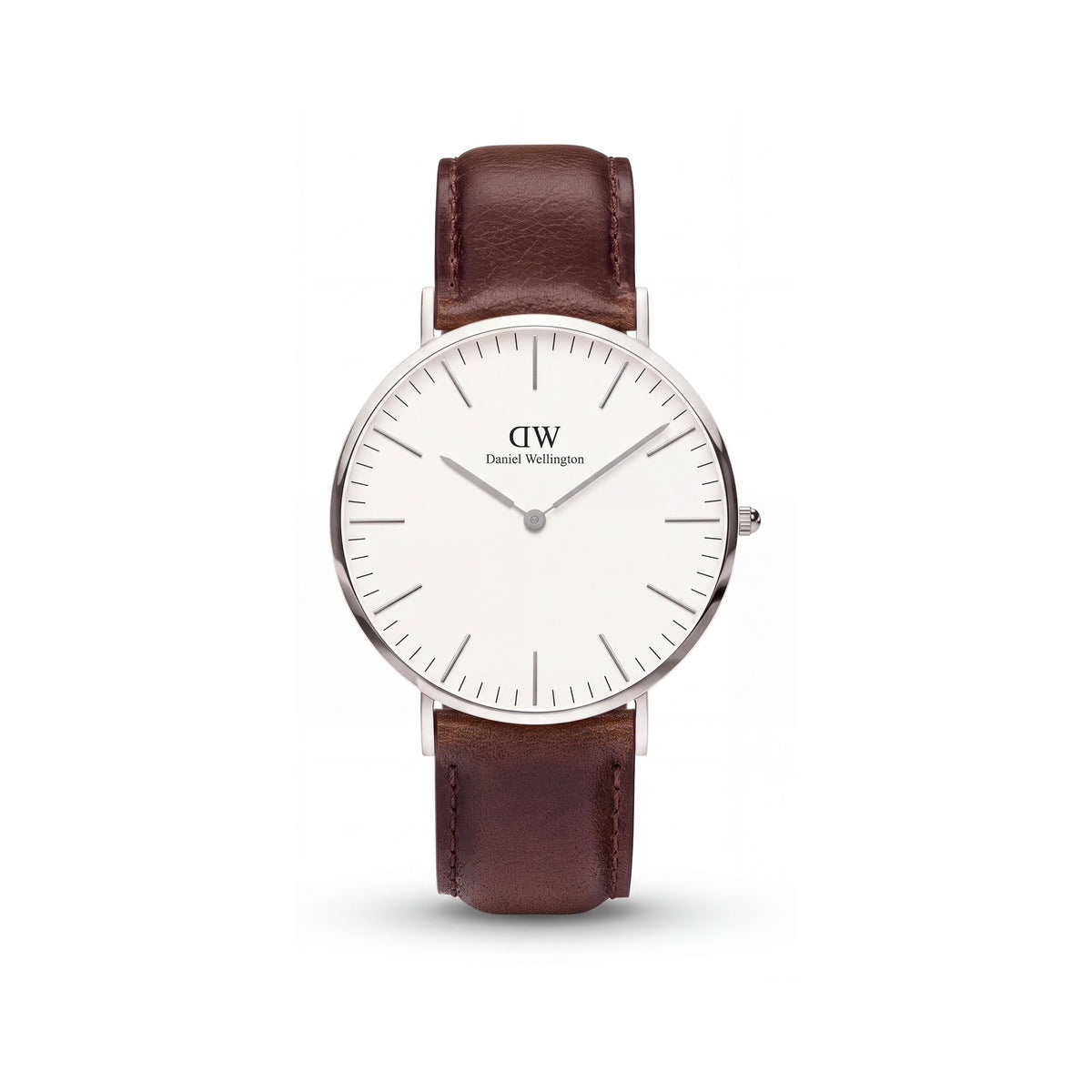 Daniel Wellington Men's Fashion Quartz Watch, Round Stainless Steel Case, Brown Leather Band, White Dial, 40mm, Photo 1