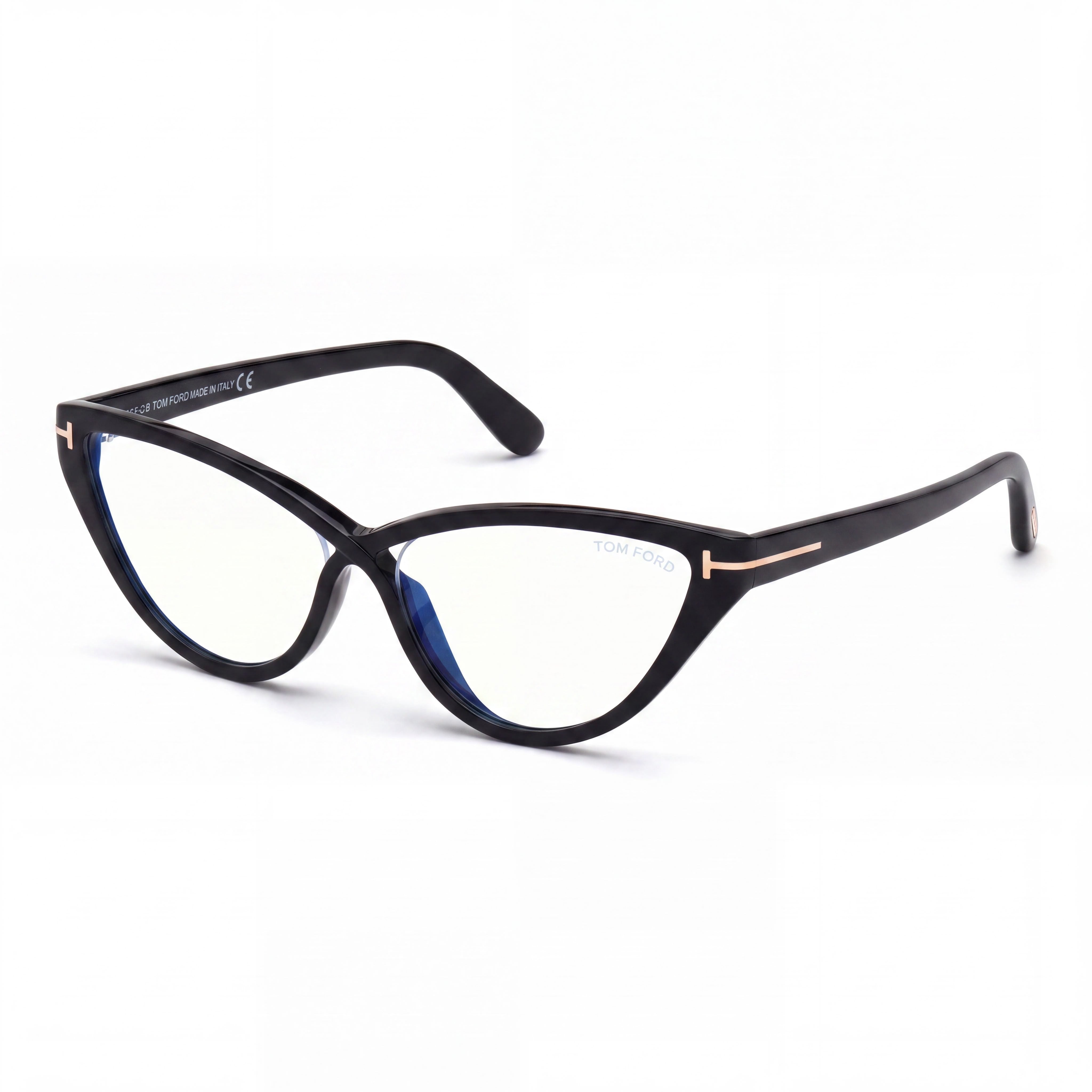 Tom Ford FT5729-B Women's Cat Eye Plastic Blue-Light Block Eyeglasses Shiny Black 56mm, Photo 1
