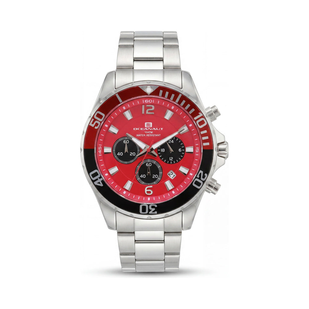 Reloj Oceanaut de acero inoxidable azul resistente al agua con movimiento de cuarzo para hombre, esfera negra y cierre desplegable de doble bloqueo.