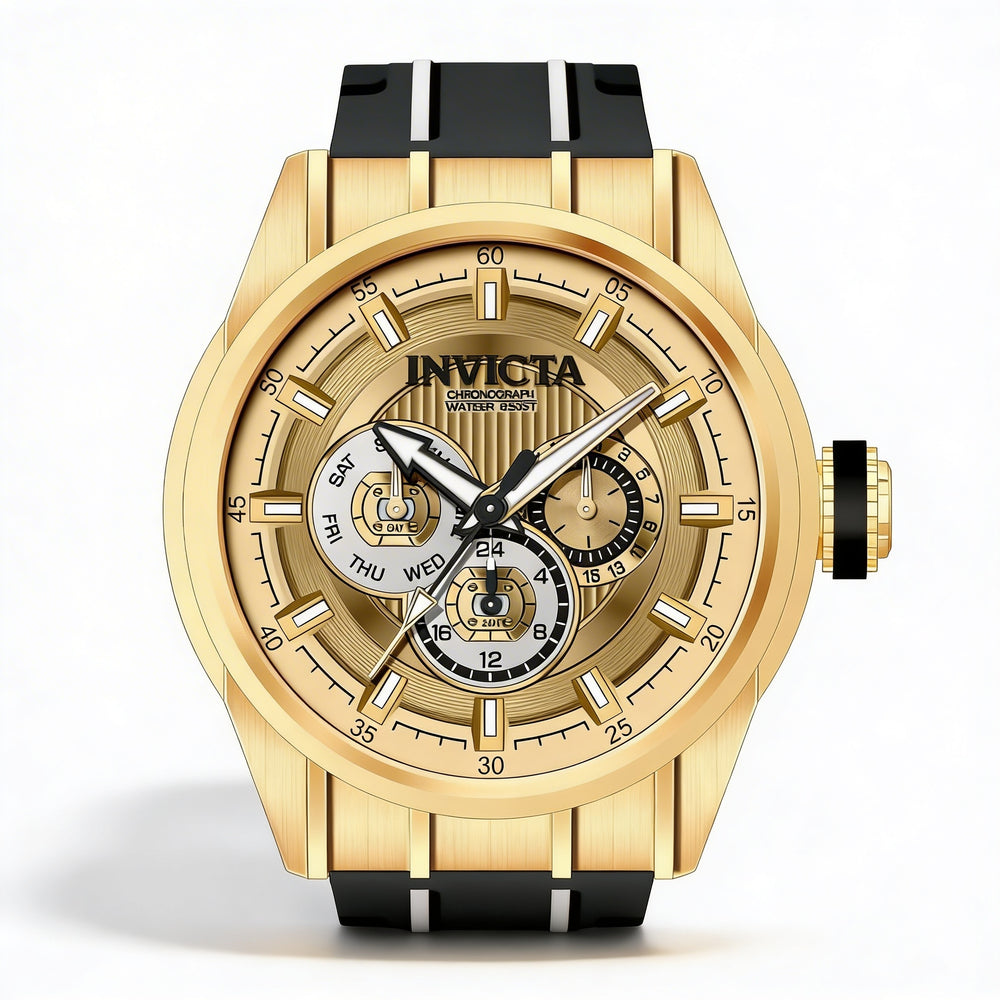 Invicta Speedway 49056 Unisex Quartz Watch with 48mm Stainless Steel Case, Gold Dial, Silicone Strap