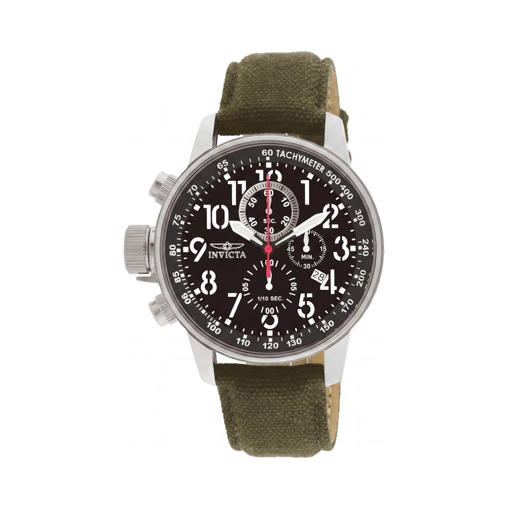 Reloj Invicta Cronógrafo Unisex, Esfera Negra, Caja de Acero Inoxidable, Correa de Tela Verde Oliva, 46 mm