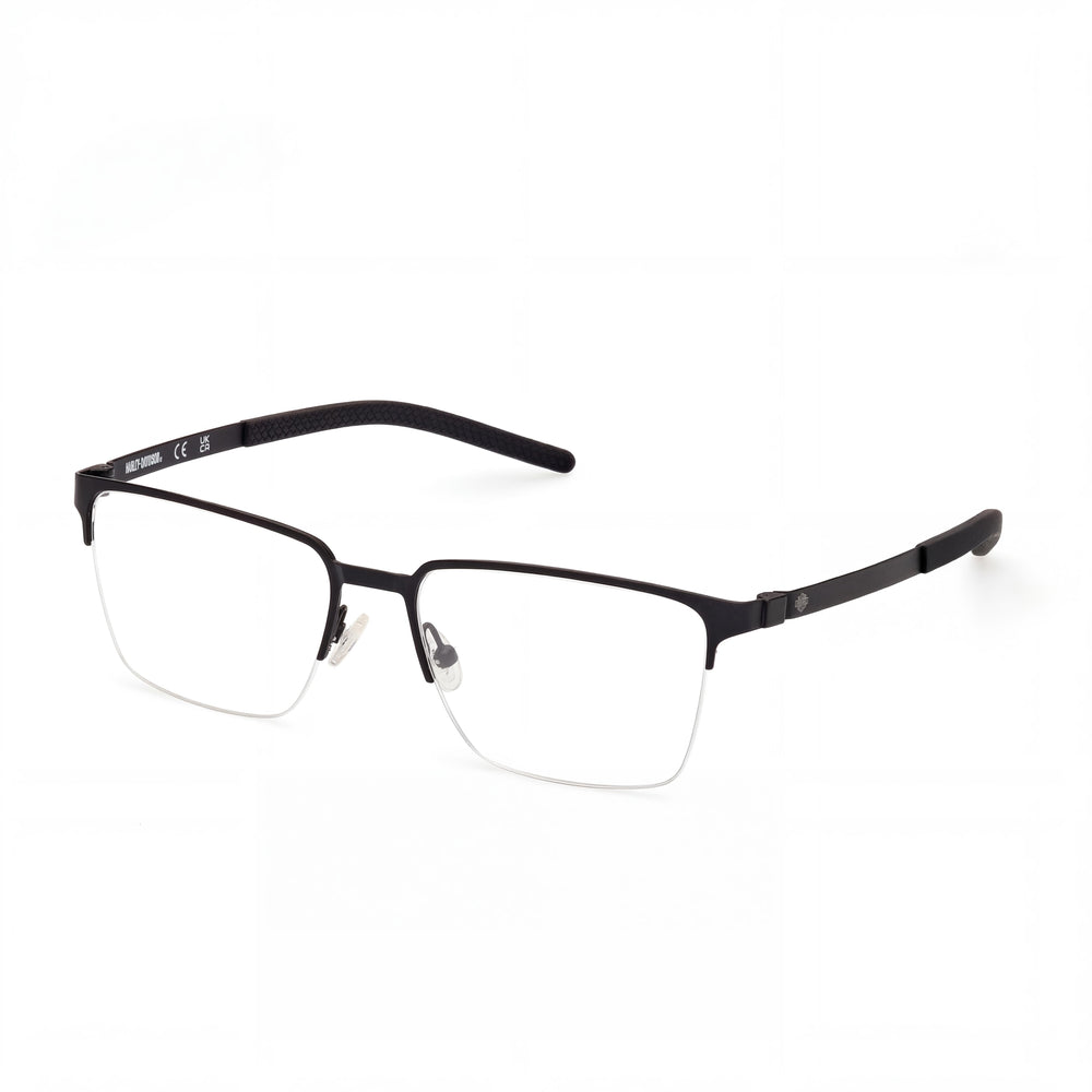 Montura de gafas Harley-Davidson rectangular de metal para hombre, negro mate, lentes de 54 mm, puente de 17 mm, patillas de 145 mm