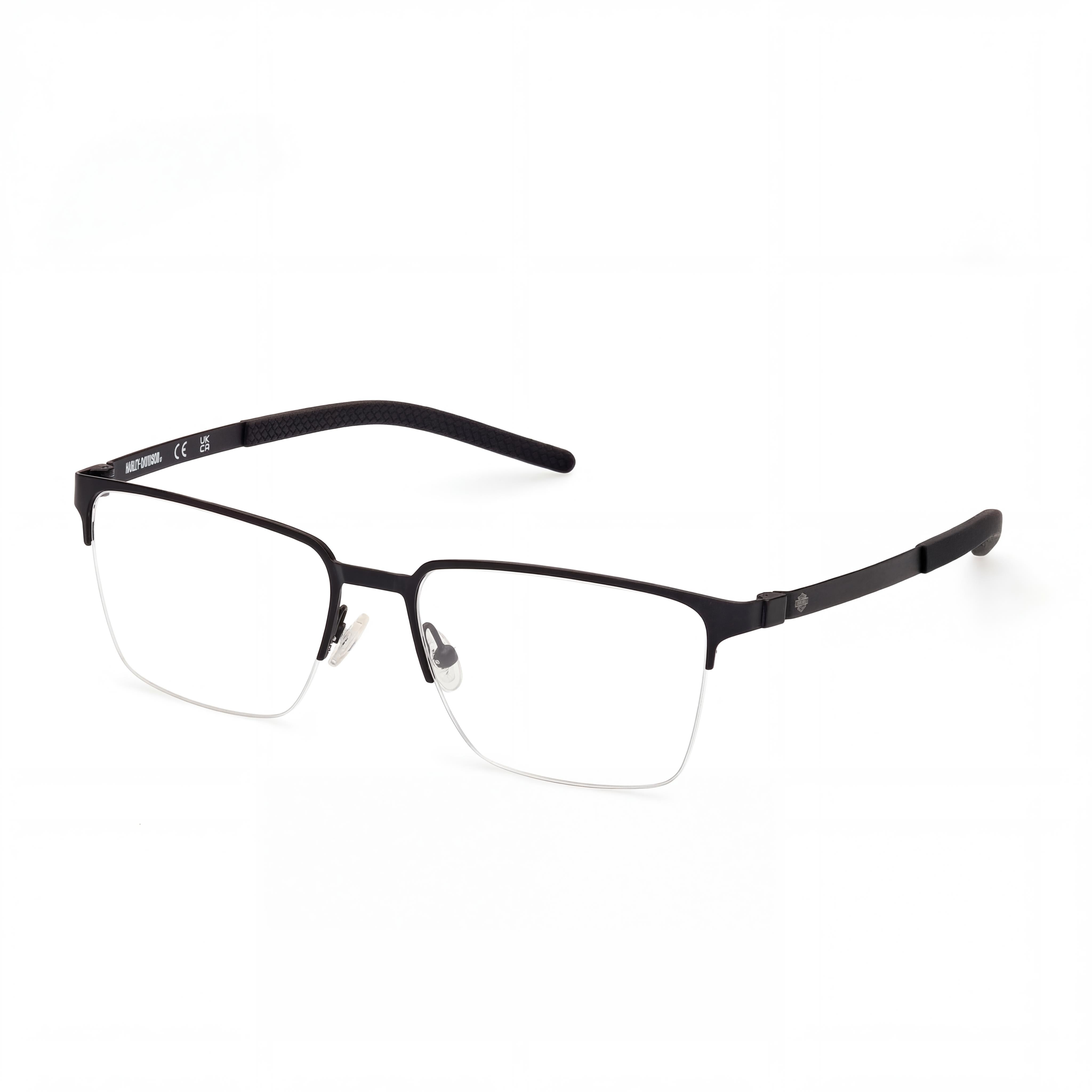 Montura de gafas Harley-Davidson rectangular de metal para hombre, negro mate, lentes de 54 mm, puente de 17 mm, patillas de 145 mm, Photo 1