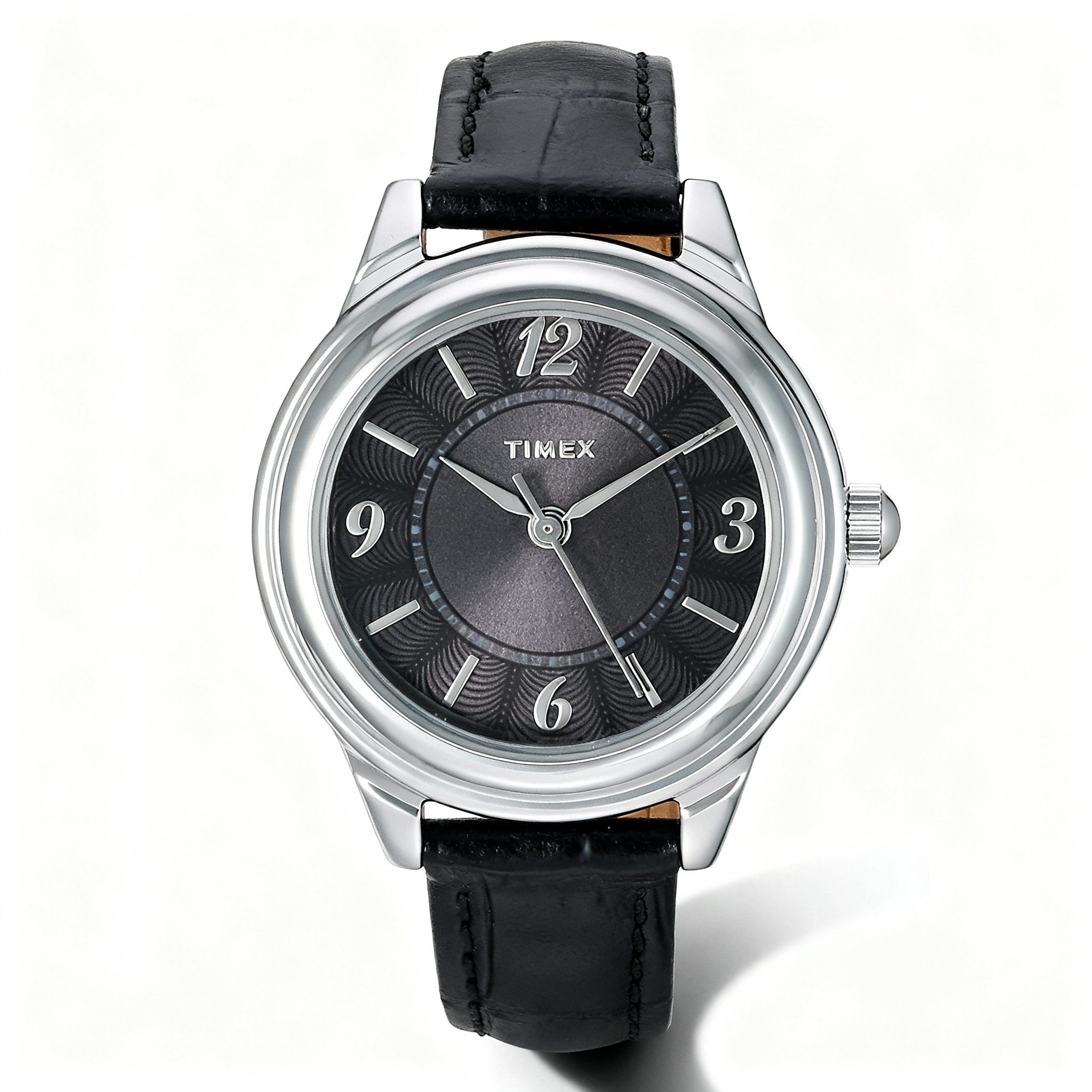 Timex Classic Women's 26mm Silver-Tone Brass Case Black Leather Strap Water Resistant Watch