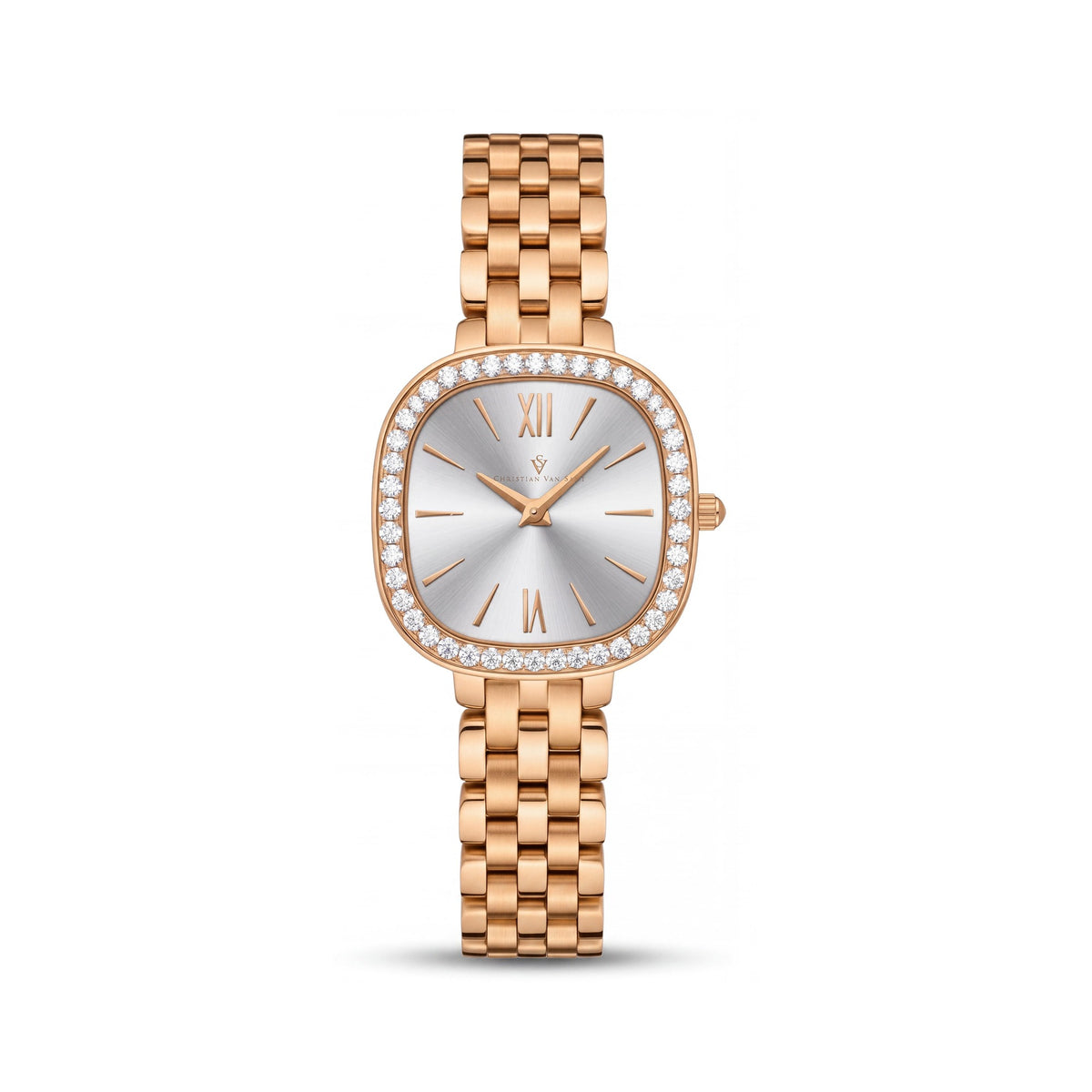 Christian Van Sant CV1267 Women's Rose Gold Stainless Steel Square Quartz Watch with Silver Dial, 24mm, Photo 1