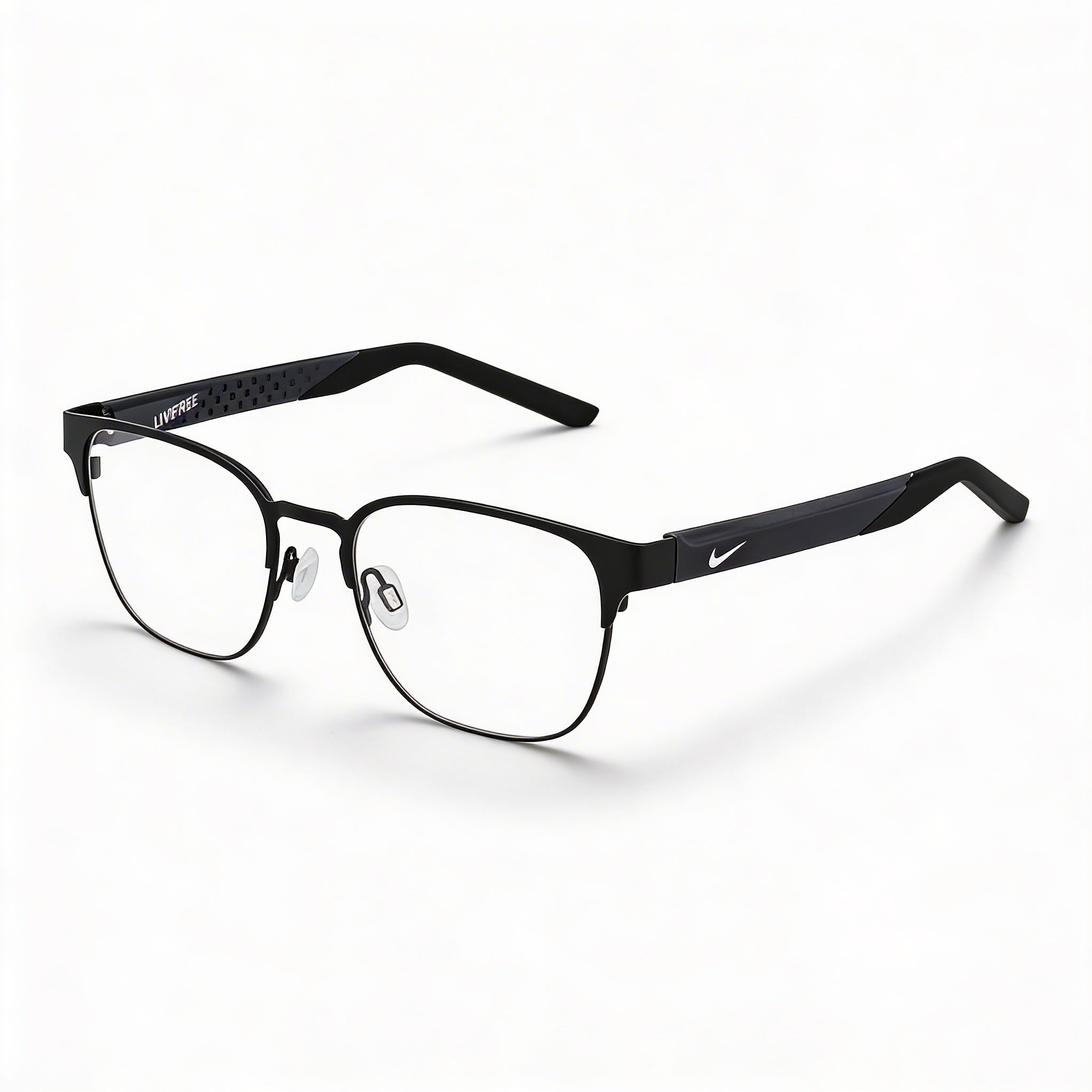 Nike 8156 Classic Logo Unisex Square Metal Eyeglasses with Polycarbonate Lenses 52-19-140mm in Satin Black, Photo 1