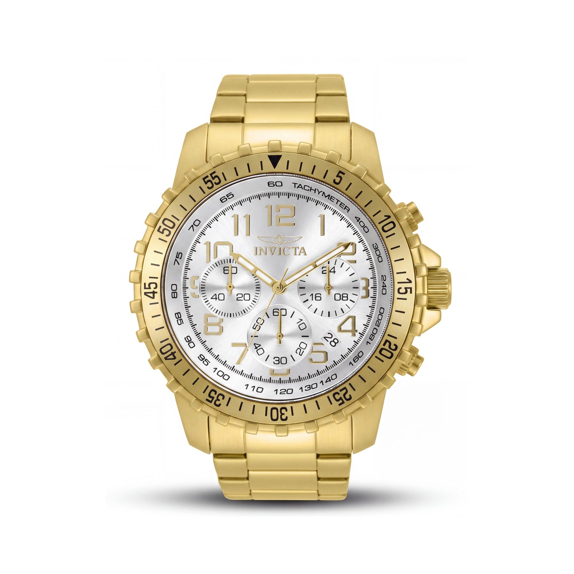 Invicta Specialty Pilot Chronograph Reloj de Hombre de Acero Inoxidable Chapado en Oro con Esfera Plateada y Luminosa de 45mm, Photo 1