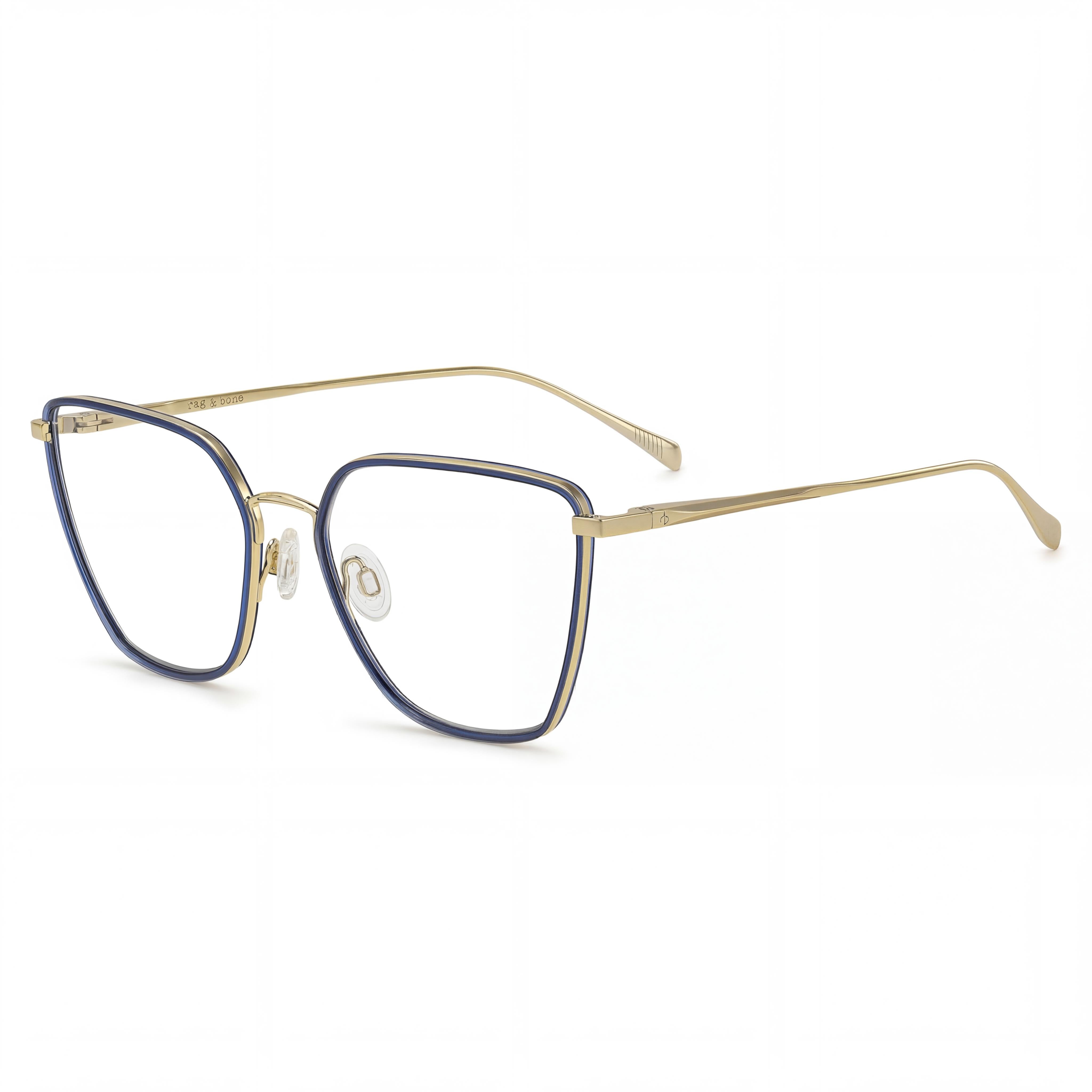 Gafas Rag & Bone Rnb3028 de acero inoxidable azul dorado para mujer, 55 mm, Photo 1