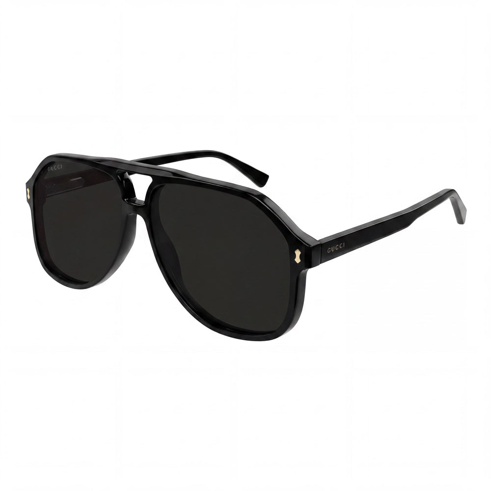 Gafas de sol Gucci para hombre GG1042S tipo aviador, no polarizadas, listas para graduar, montura de plástico negra con logo dorado, lentes grises de 60 mm