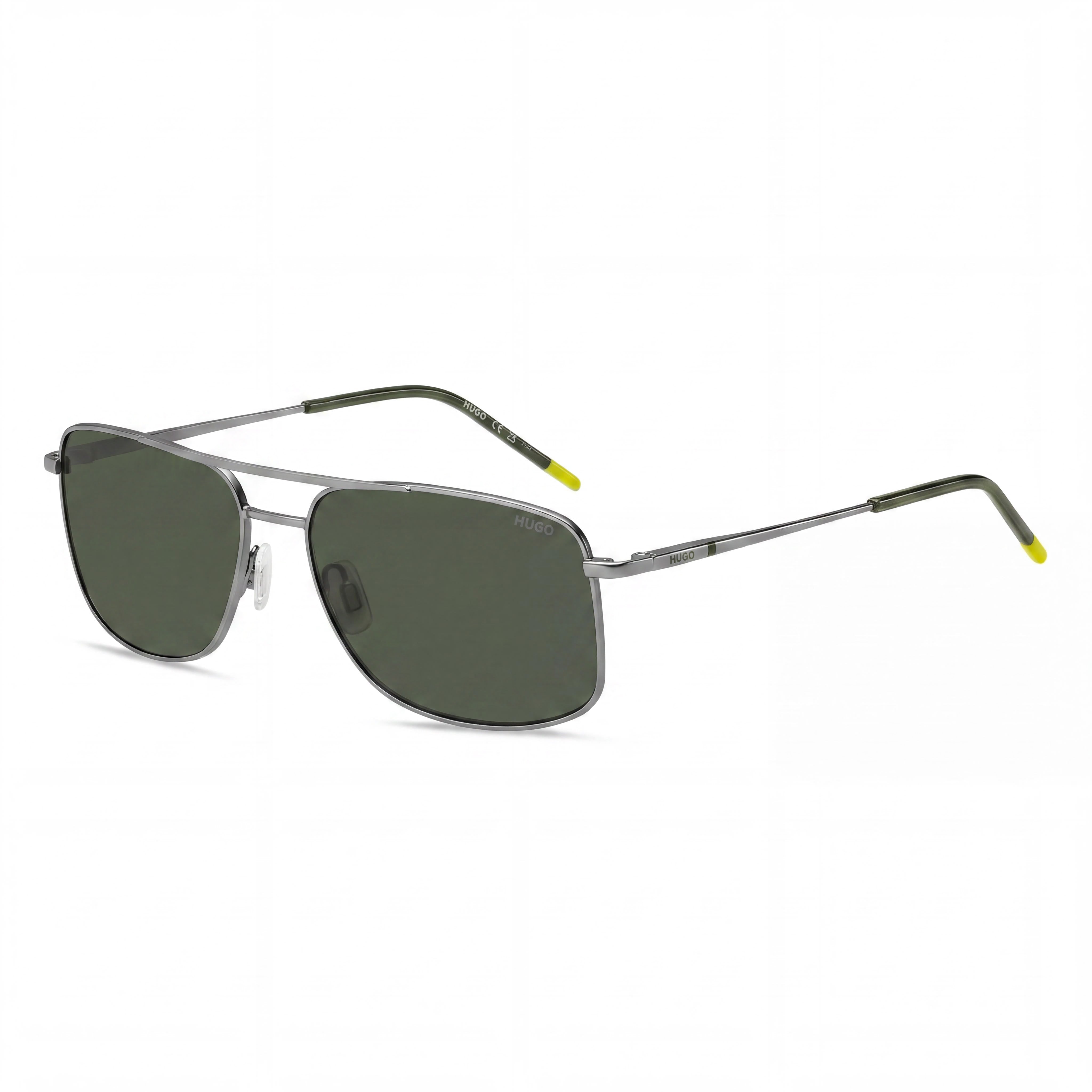 HUGO Casual Men's Ruthenium Green Metal Frame Sunglasses, Green Lenses, UV Protected, Size 7-1-4, Photo 1
