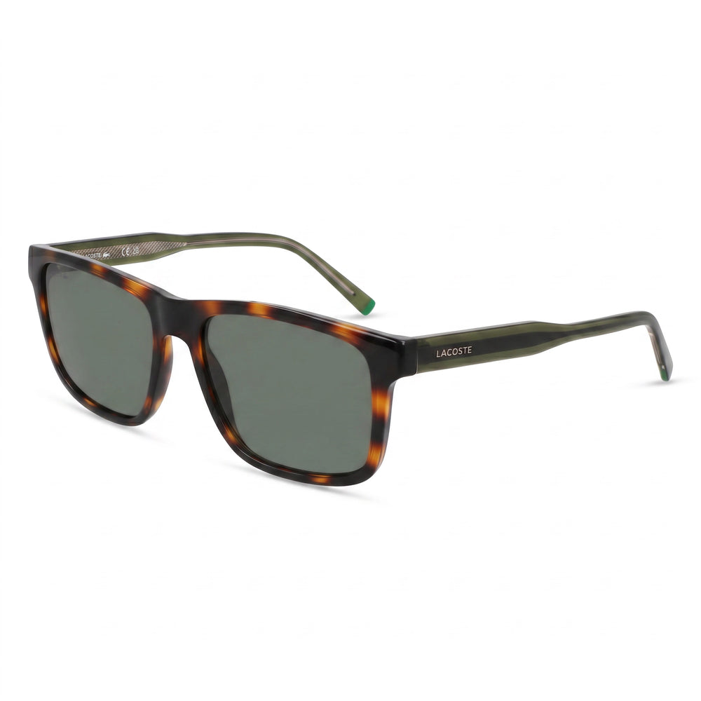 Gafas de sol Lacoste L6025s unisex con montura Havana inyectada y lentes verdes UV 400 de 56 mm