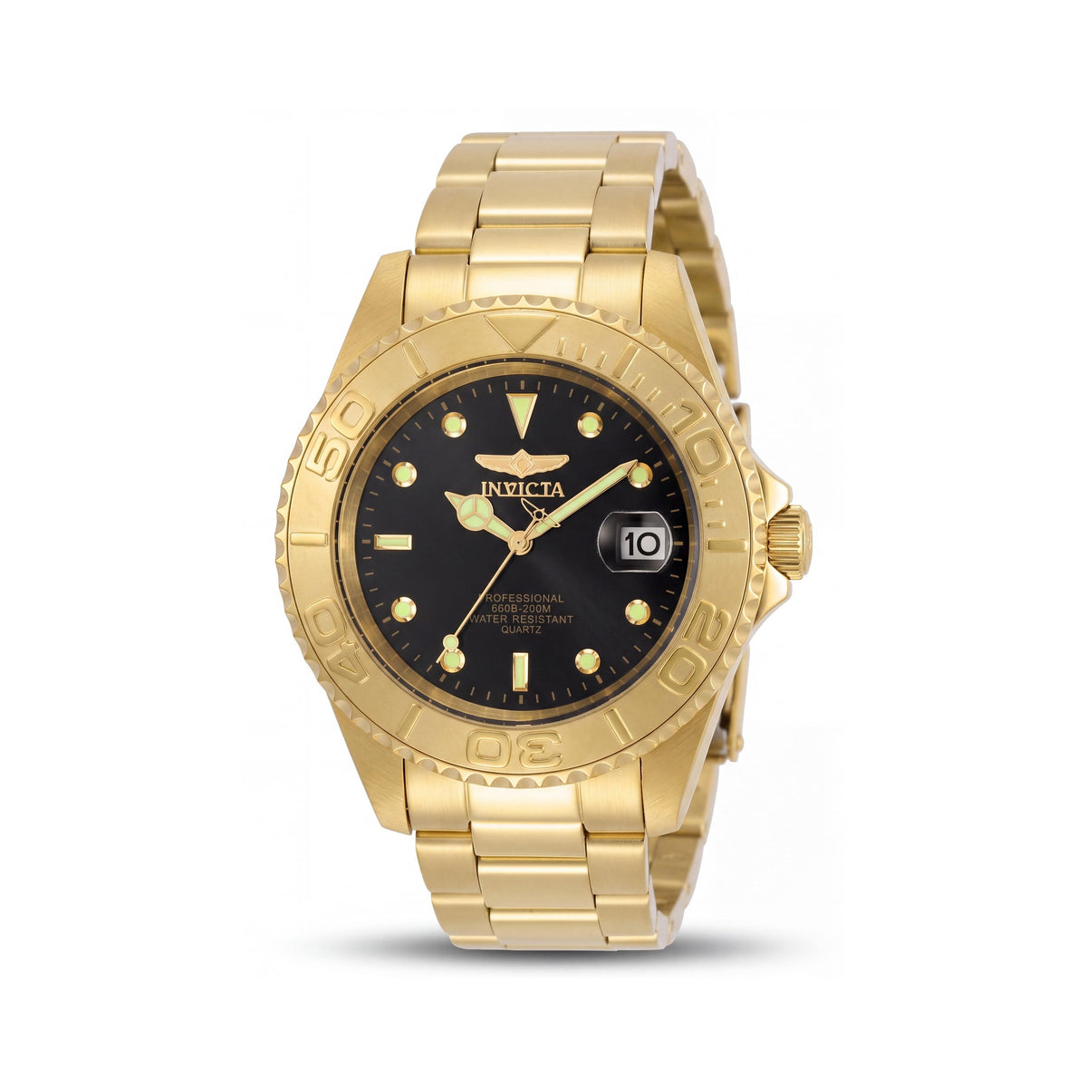 Invicta Men's Gold Tone Stainless Steel Bracelet Watch, Black Dial, 200M Water Resistant, 37.5mm Case, Photo 1