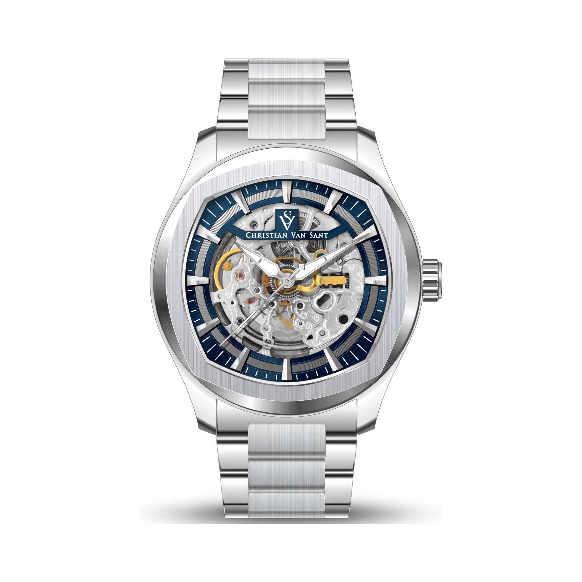 Reloj de pulsera Christian Van Sant para hombre con esfera azul, caja y brazalete de acero inoxidable, movimiento automático, resistente al agua 50 m., Photo 1