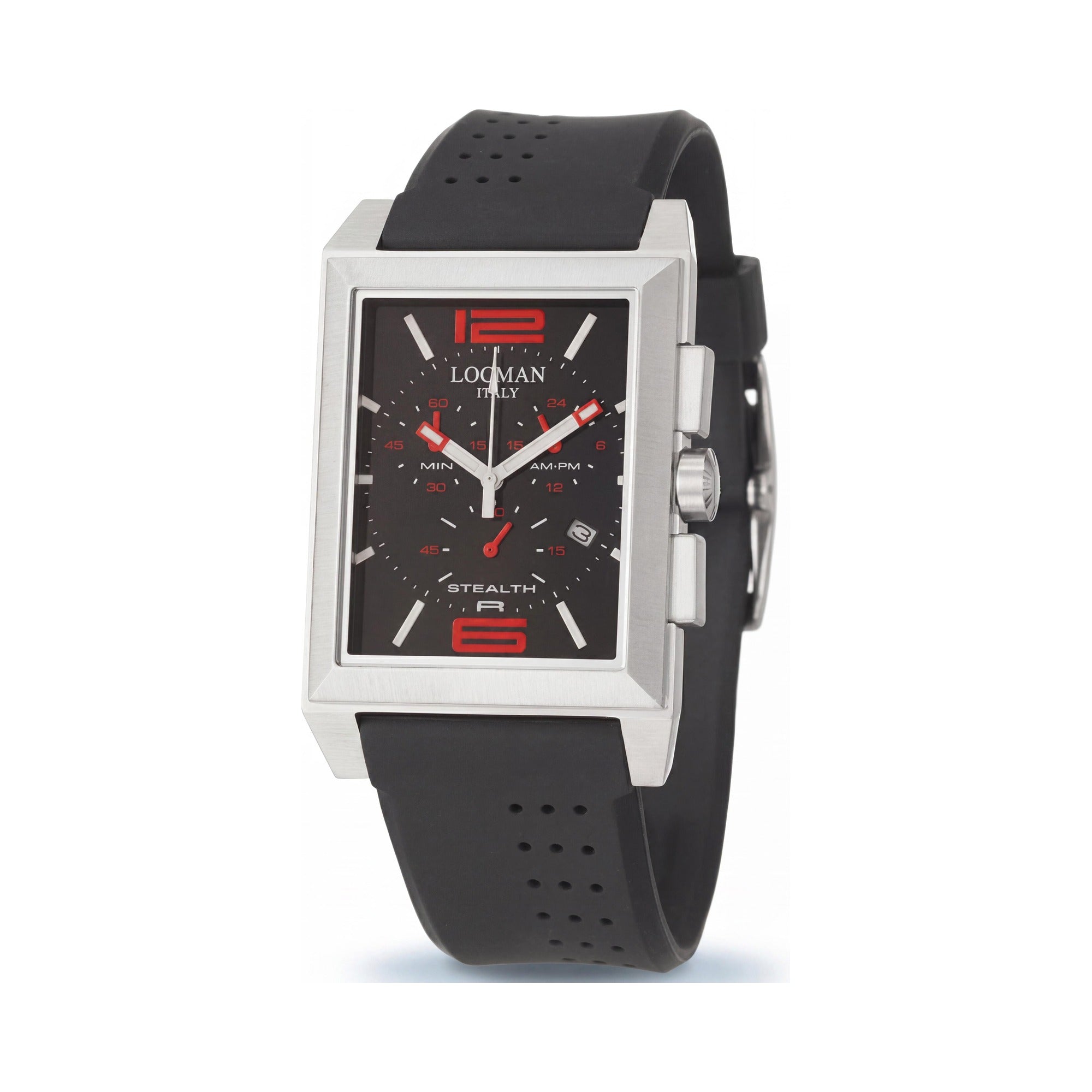 Locman Quartz 242BKRD1BK Watch Men's Black Dial Stainless Steel Case Silicone Strap Water Resistant Scratch Resistant Mineral Crystal, Photo 1
