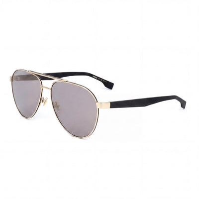 Hugo Boss Gafas de sol modernas unisex con protección UV en dorado y negro, de aleación de acero, con cristales degradados en amarillo y azul, 60 mm