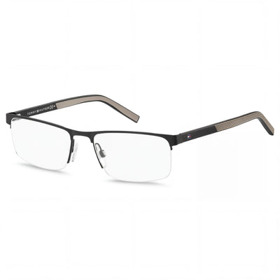 Tommy Hilfiger Gafas Clásicas Rectangulares Semi-Al Aire de Acero Aleado Negro Mate, Lente de 55 mm, Sin Género