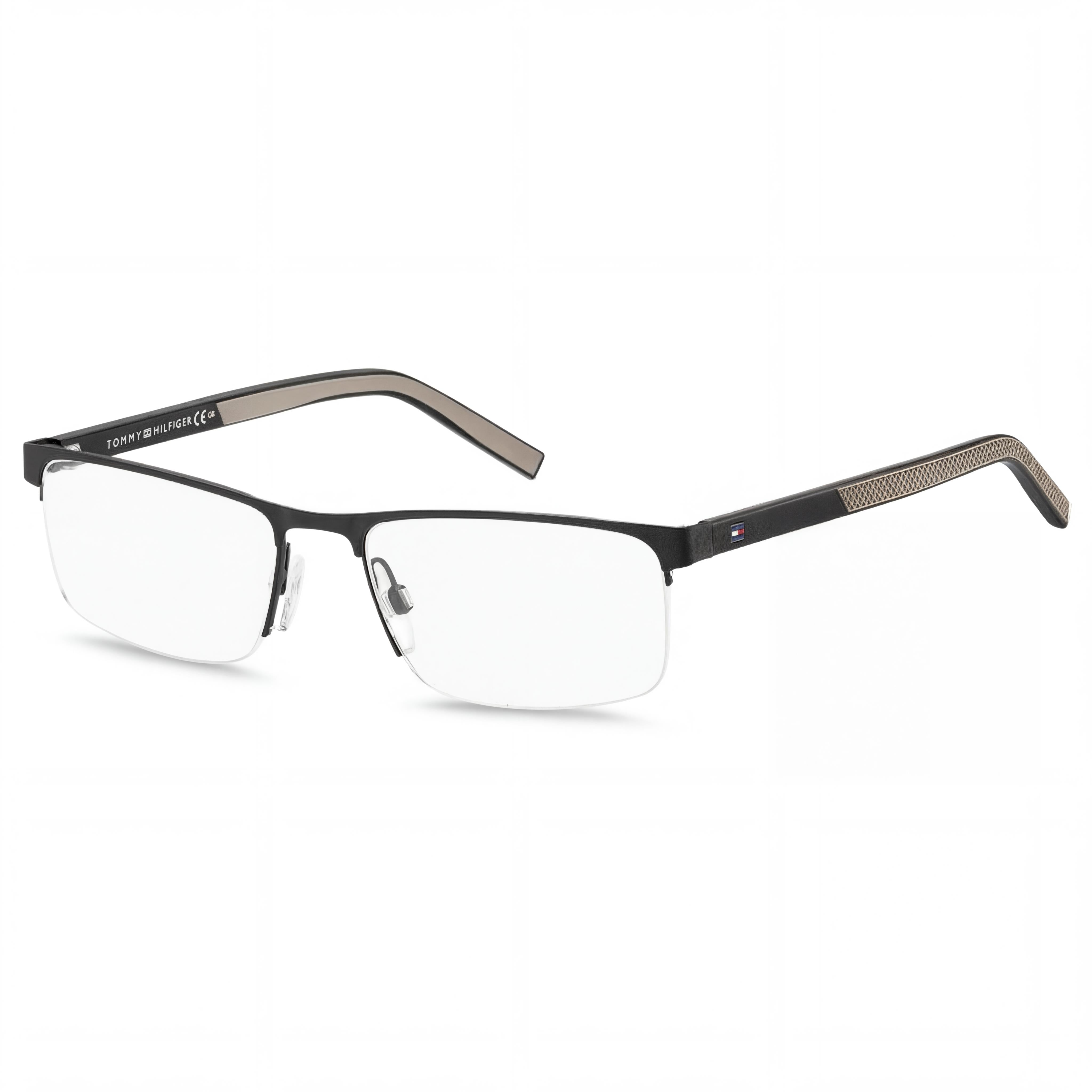Tommy Hilfiger Gafas Clásicas Rectangulares Semi-Al Aire de Acero Aleado Negro Mate, Lente de 55 mm, Sin Género, Photo 1
